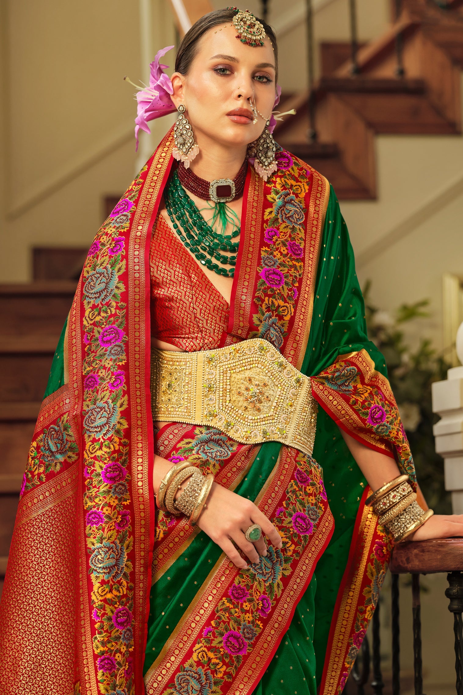 Green Woven Banarasi Saree-ZB133627_2_SareeButa.com