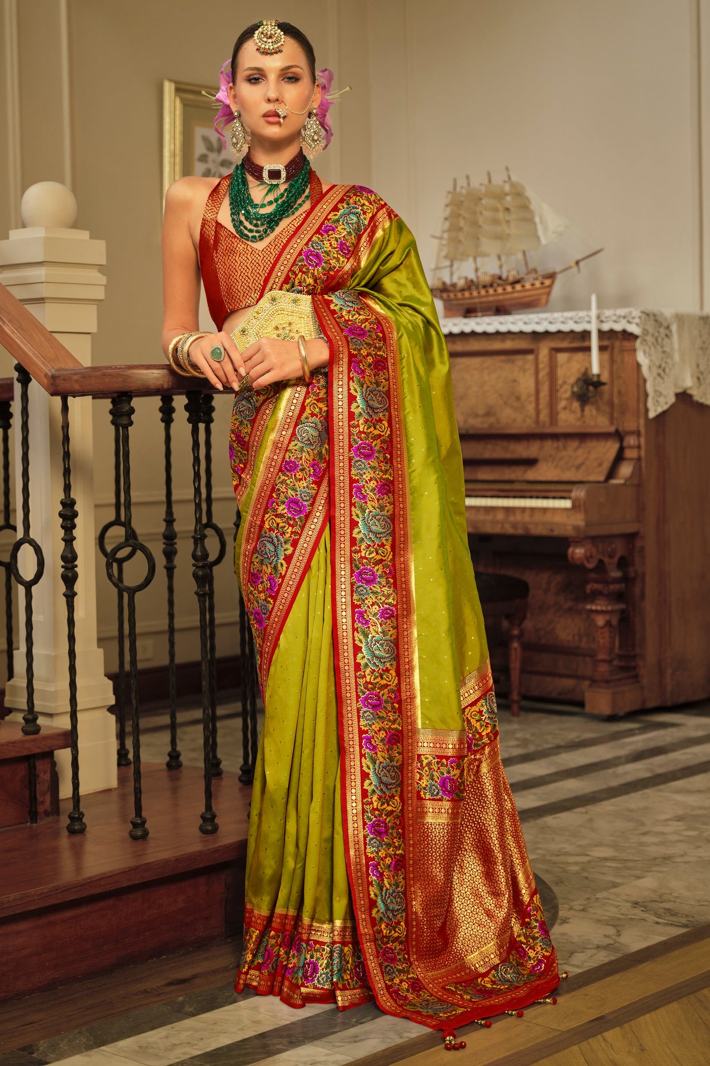 Green Woven Banarasi Saree-ZB133629_1_SareeButa.com