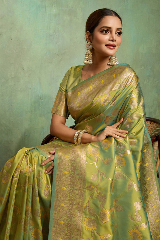 Green Woven Banarasi Silk Saree-SAR11795_2_SareeButa.com