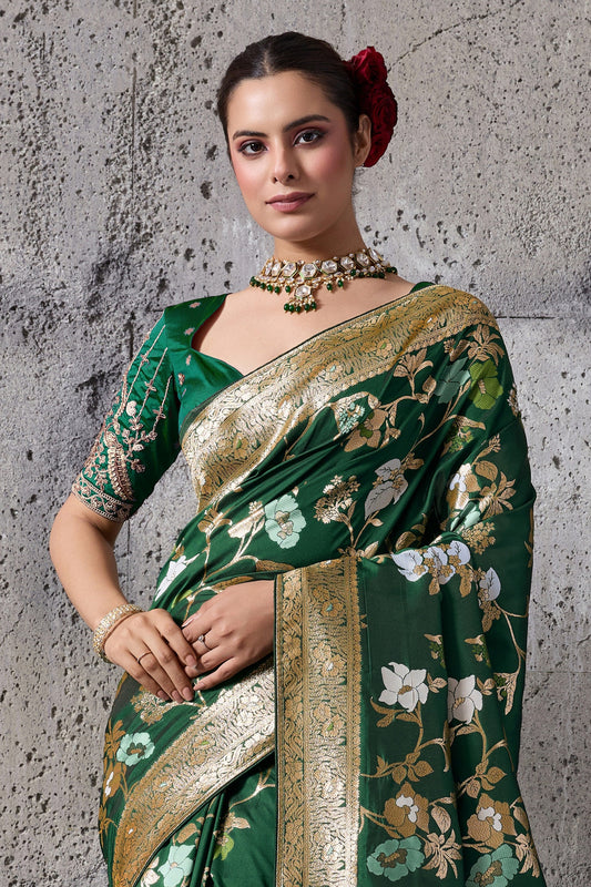 Green Woven Banarasi Silk Saree-SAR12526_2_SareeButa.com