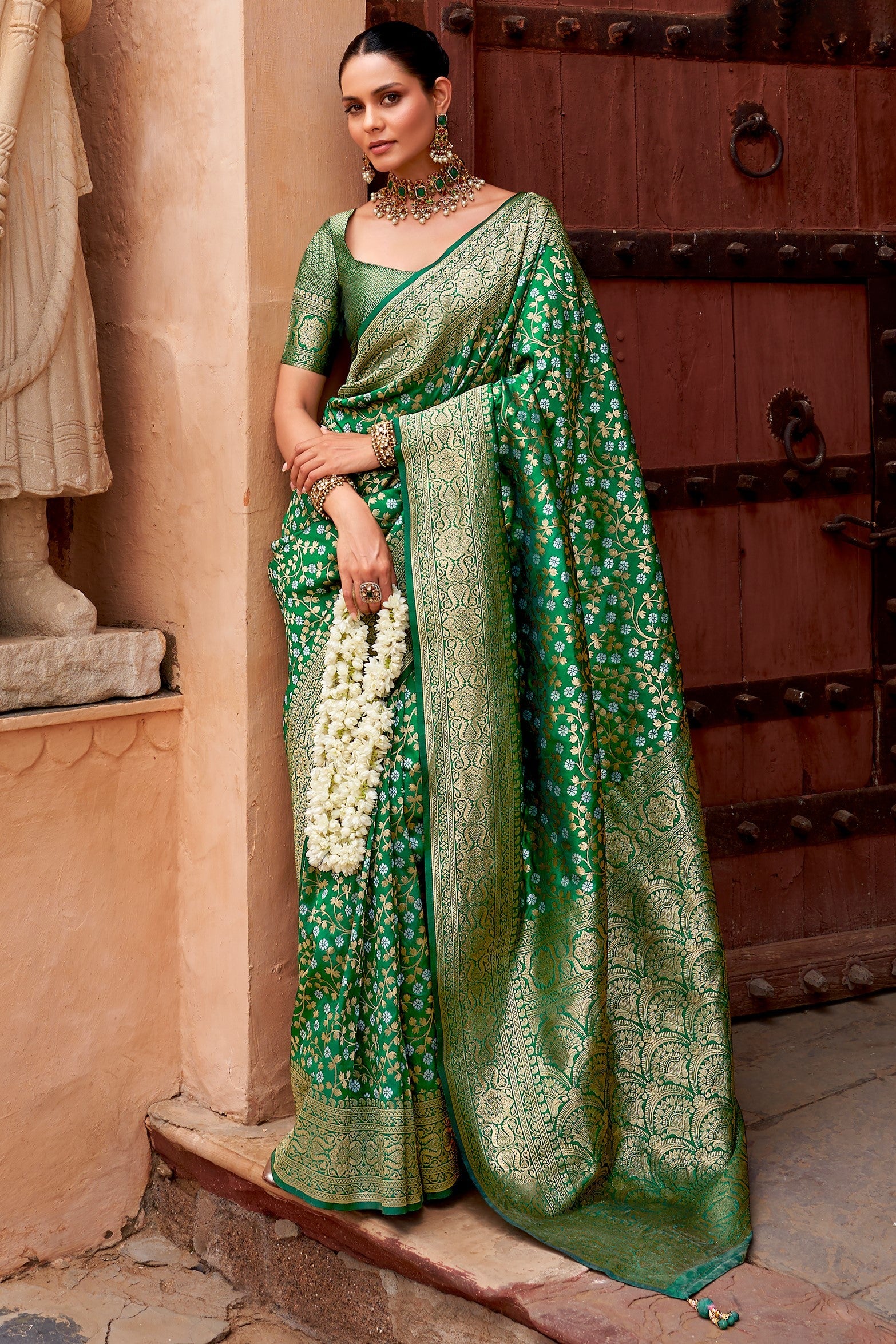 Green Woven Banarasi Silk Saree-ZB133365_1_SareeButa.com