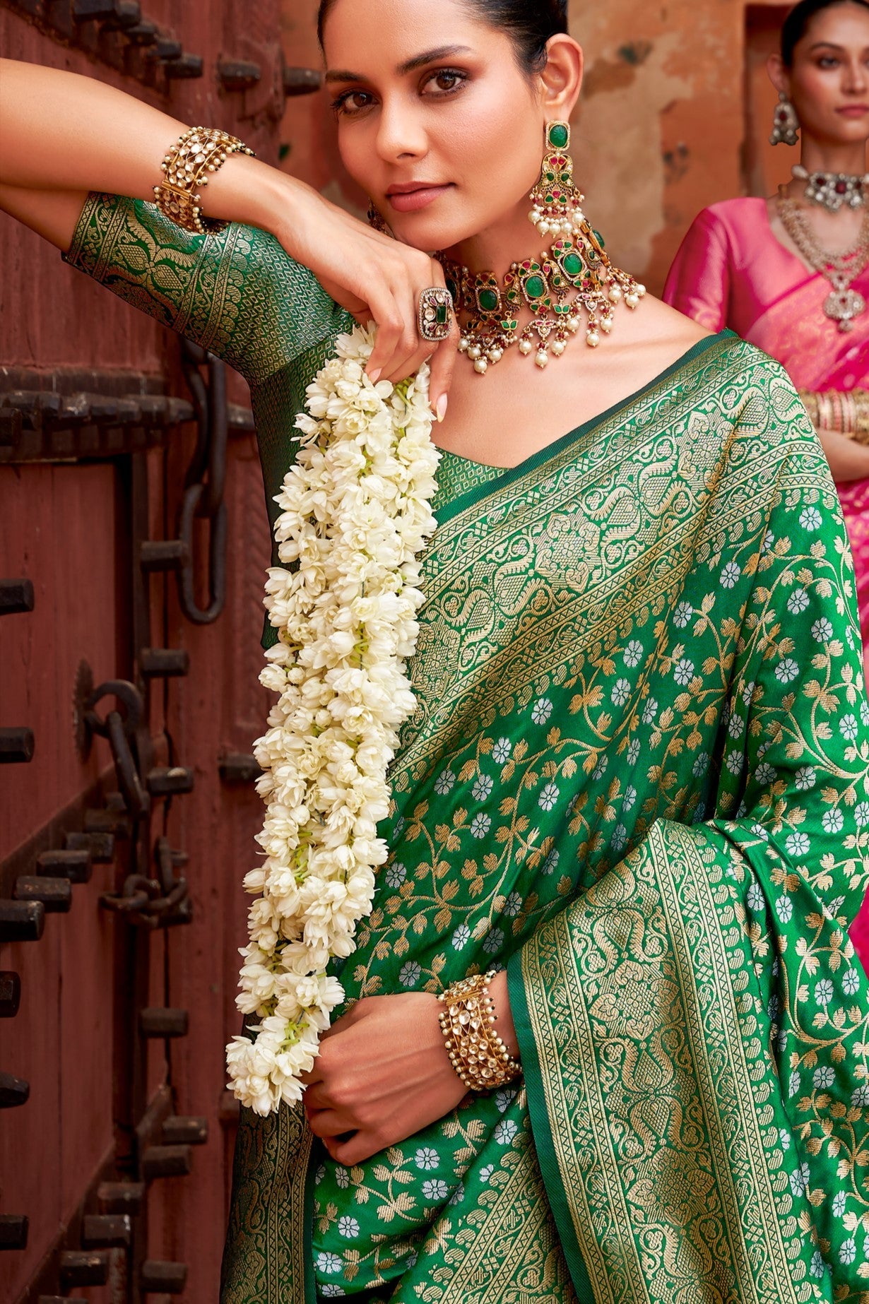 Green Woven Banarasi Silk Saree-ZB133365_3_SareeButa.com