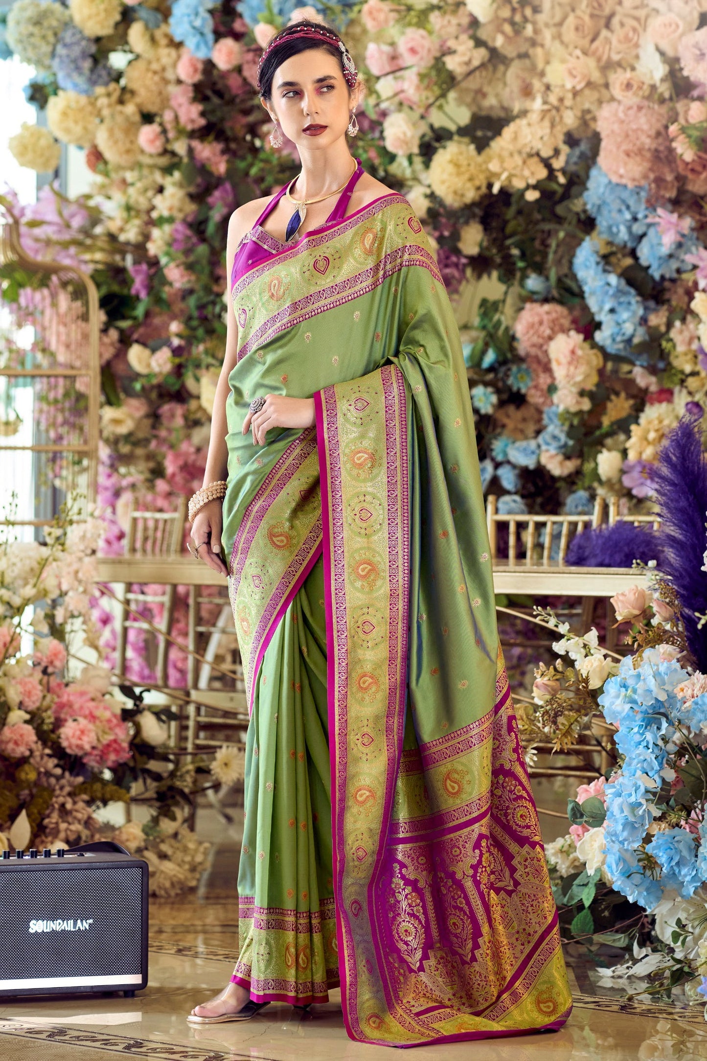 Green Woven Banarasi Silk Saree-ZB134344_1_SareeButa.com