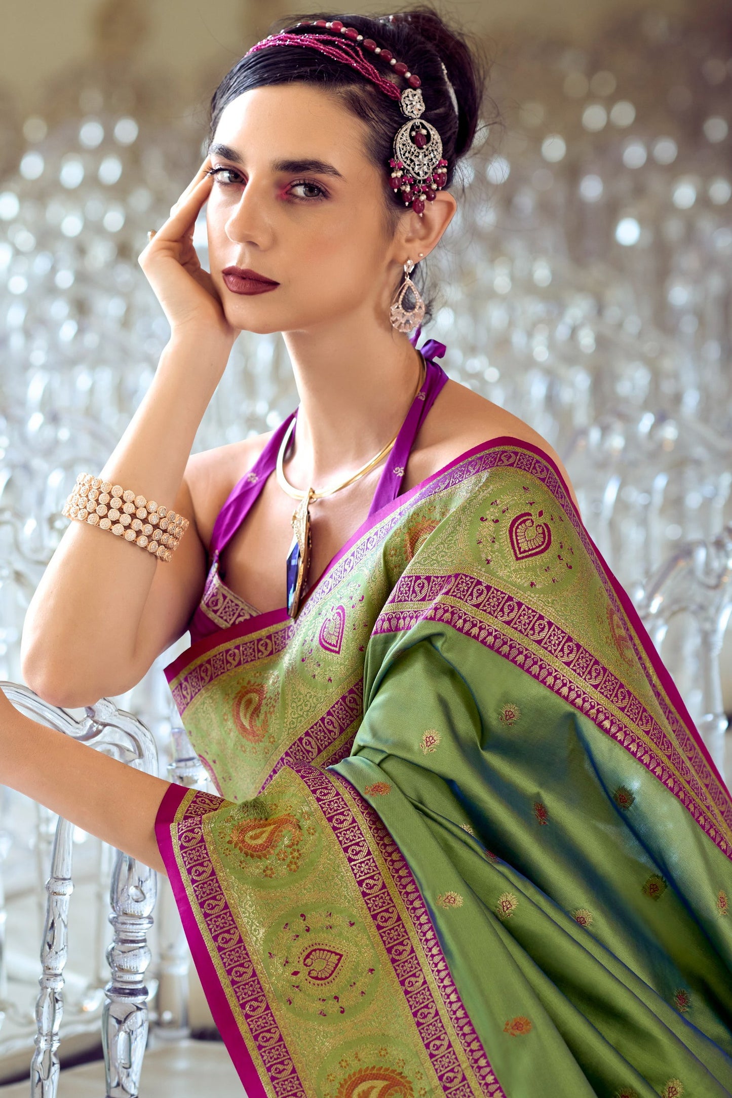 Green Woven Banarasi Silk Saree-ZB134344_2_SareeButa.com