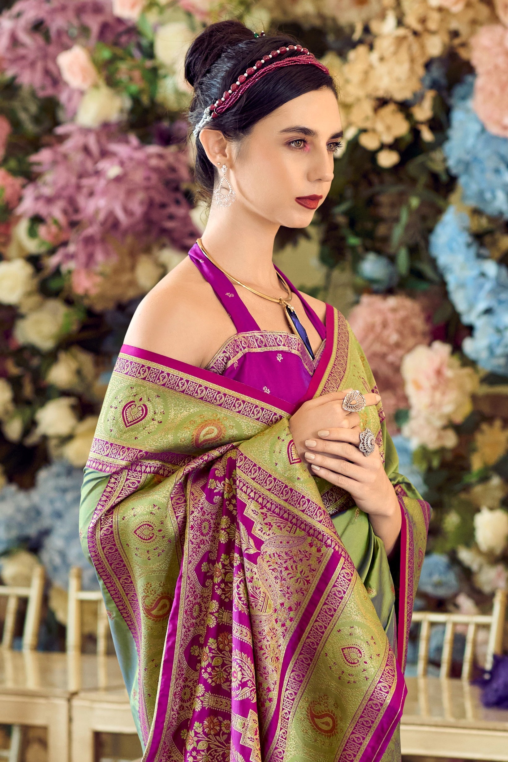 Green Woven Banarasi Silk Saree-ZB134344_3_SareeButa.com