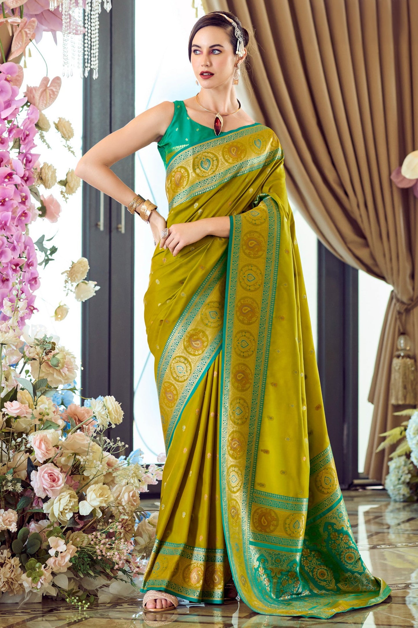 Green Woven Banarasi Silk Saree-ZB134347_1_SareeButa.com