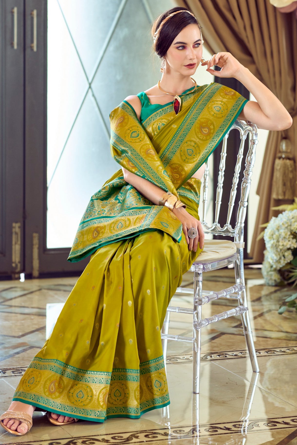 Green Woven Banarasi Silk Saree-ZB134347_4_SareeButa.com