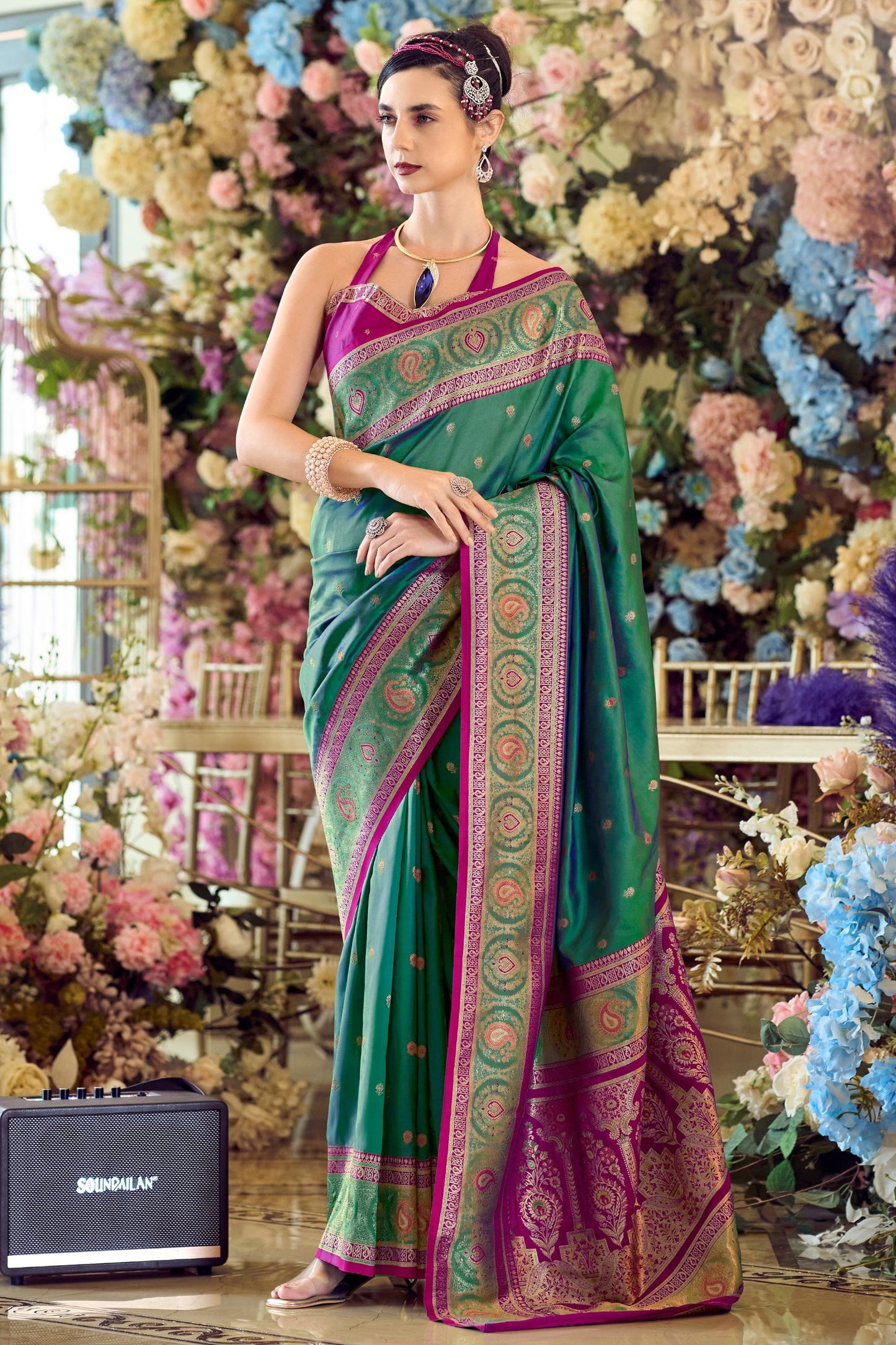 Green Woven Banarasi Silk Saree-ZB134351_1_SareeButa.com
