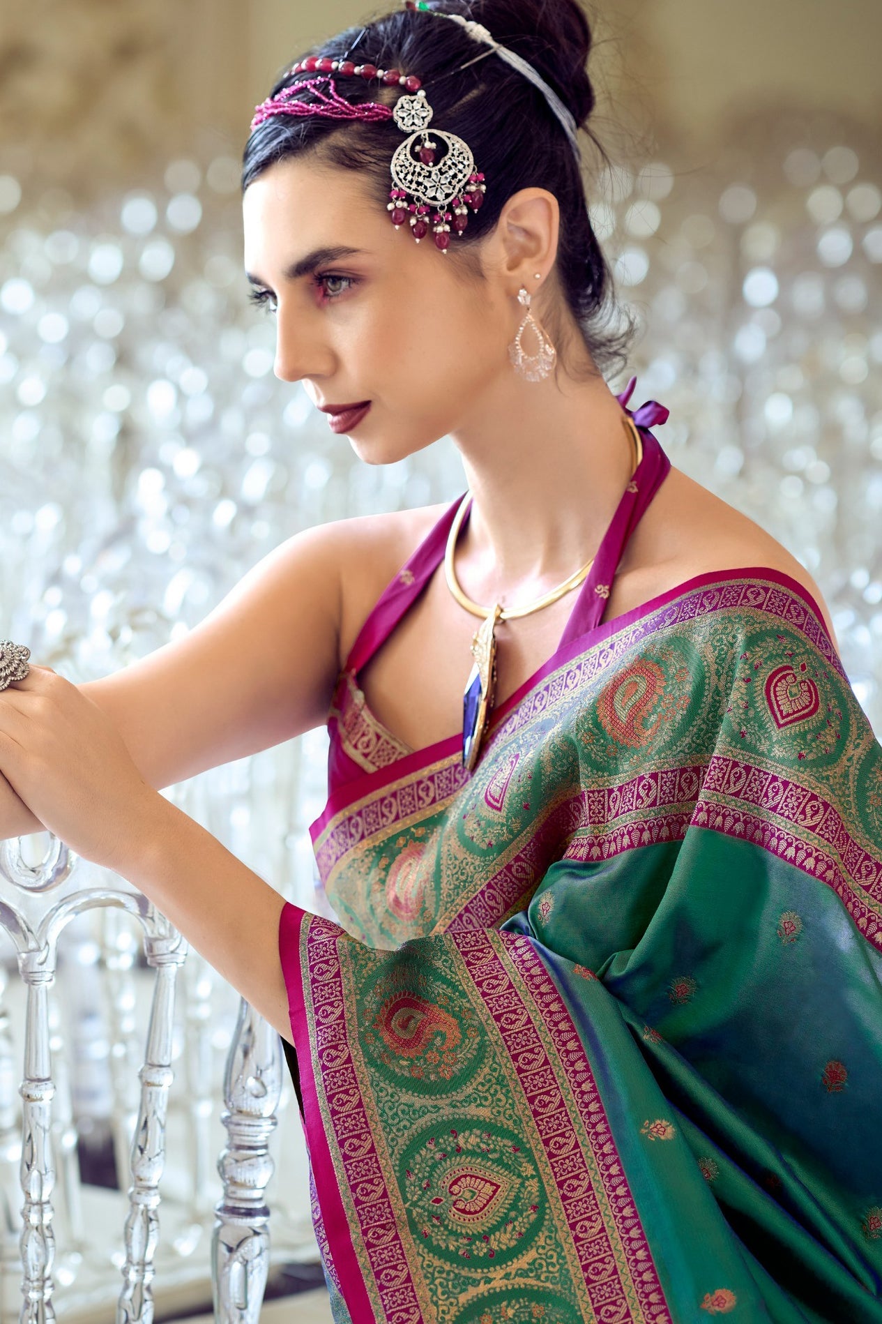 Green Woven Banarasi Silk Saree-ZB134351_2_SareeButa.com