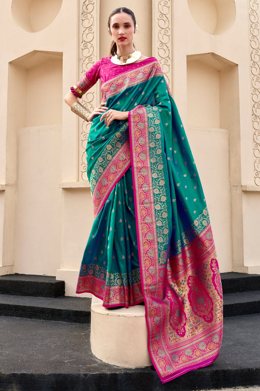 Green Woven Banarasi Silk Saree-ZB134707_1_SareeButa.com