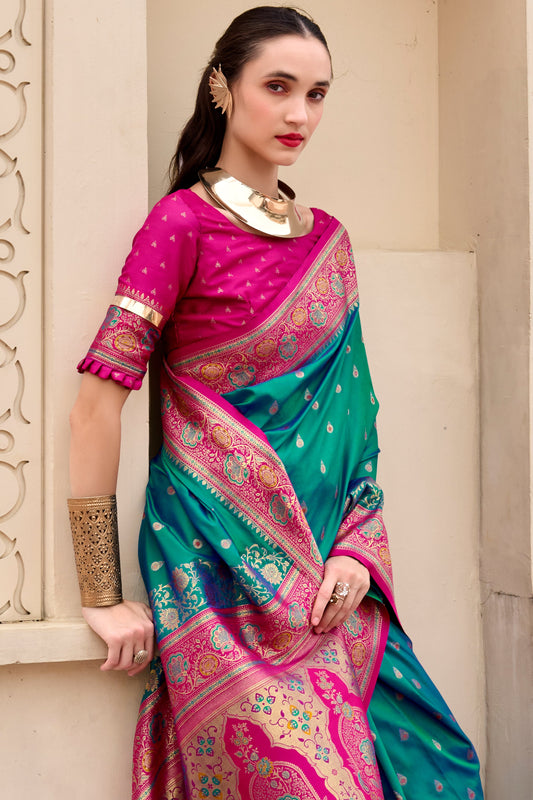 Green Woven Banarasi Silk Saree-ZB134707_2_SareeButa.com