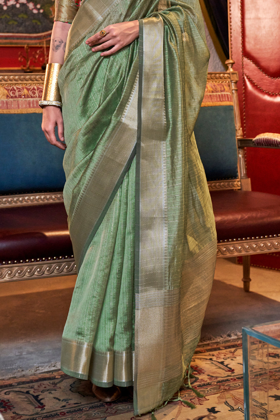 Green Woven Chiffon Saree-ZB133012_4_SareeButa.com