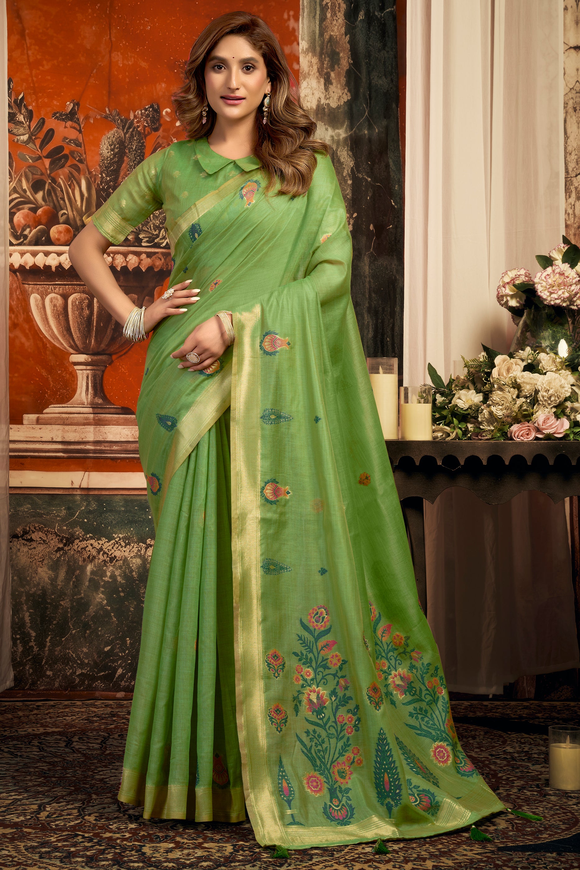 Green Woven Cotton Saree-SAR12747_1_SareeButa.com