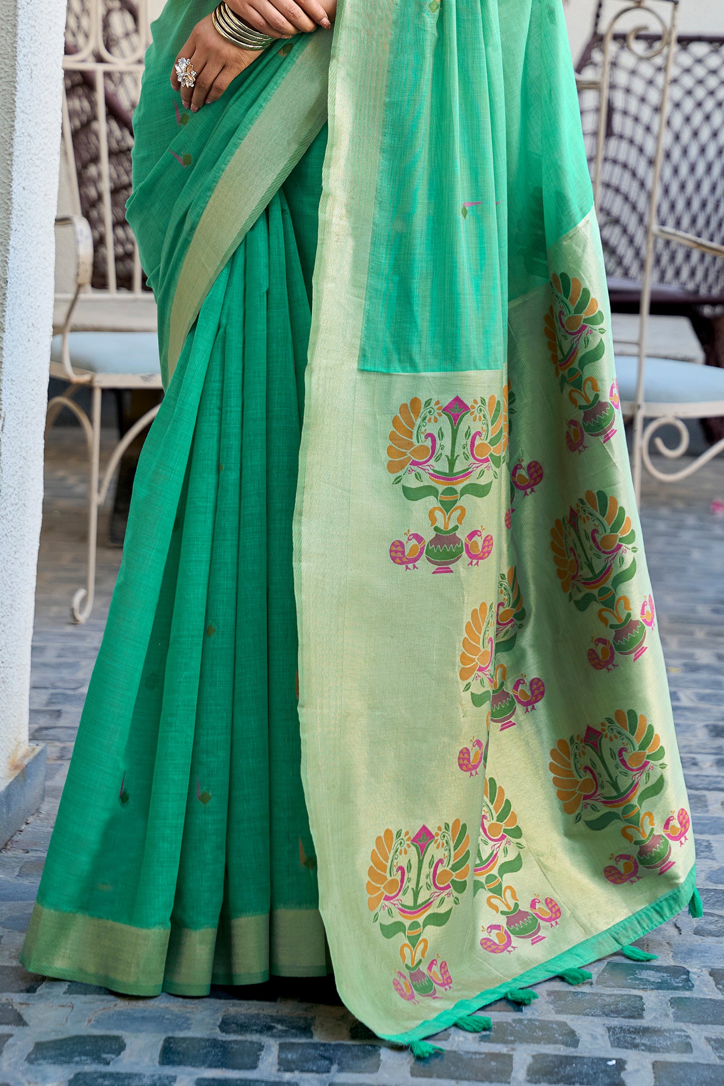 Green Woven Cotton Saree with Paithani Pallu-SAR12735_5_SareeButa.com