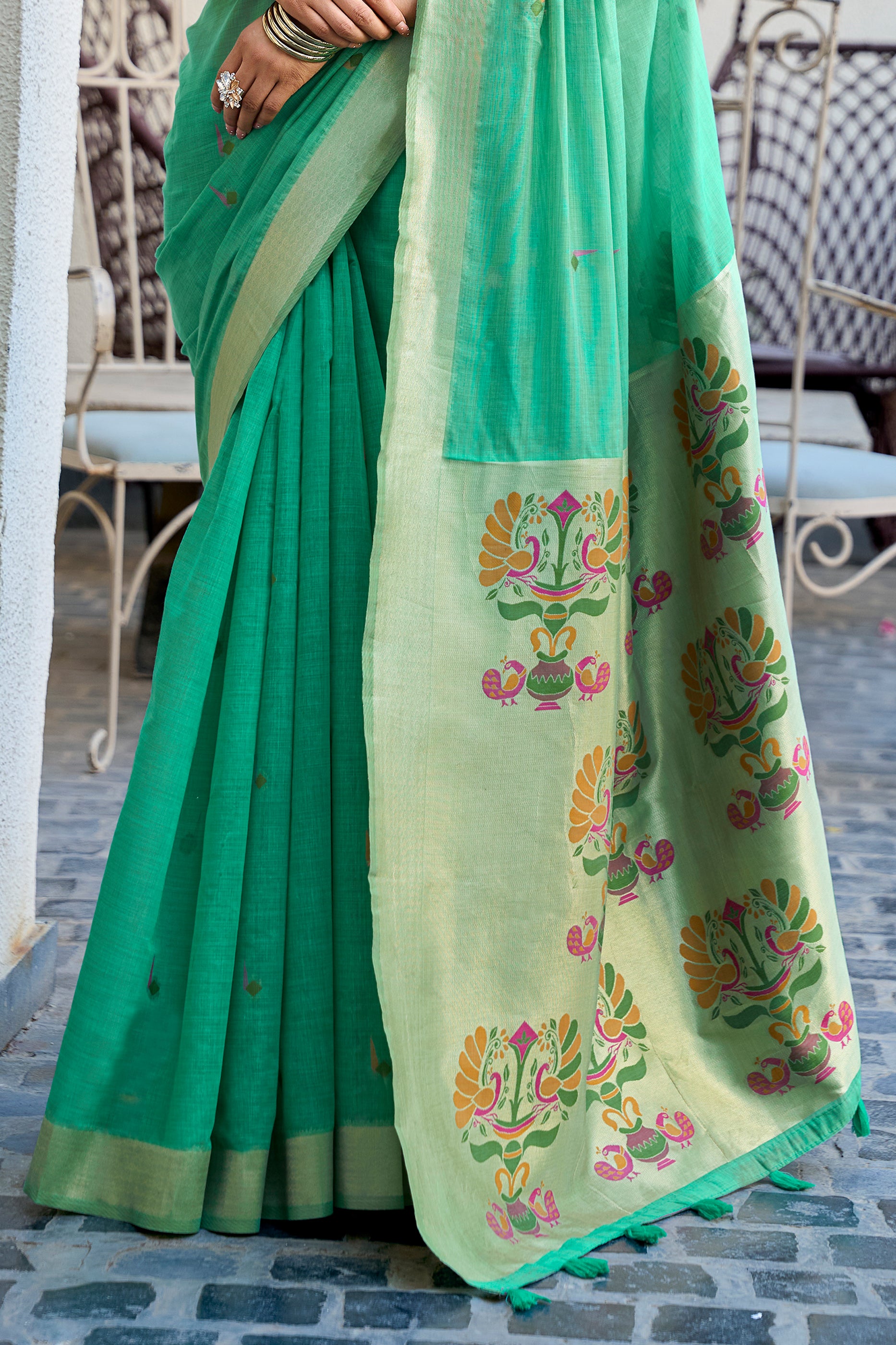 Green Woven Cotton Saree with Paithani Pallu-SAR12735_5_SareeButa.com