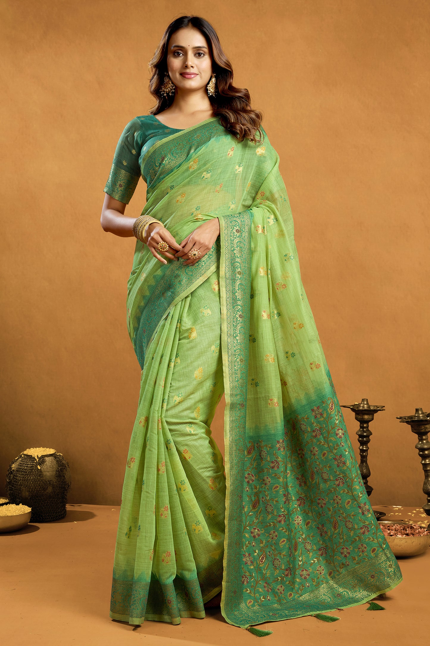 Green Woven Cotton Silk Saree-SAR12609_1_SareeButa.com
