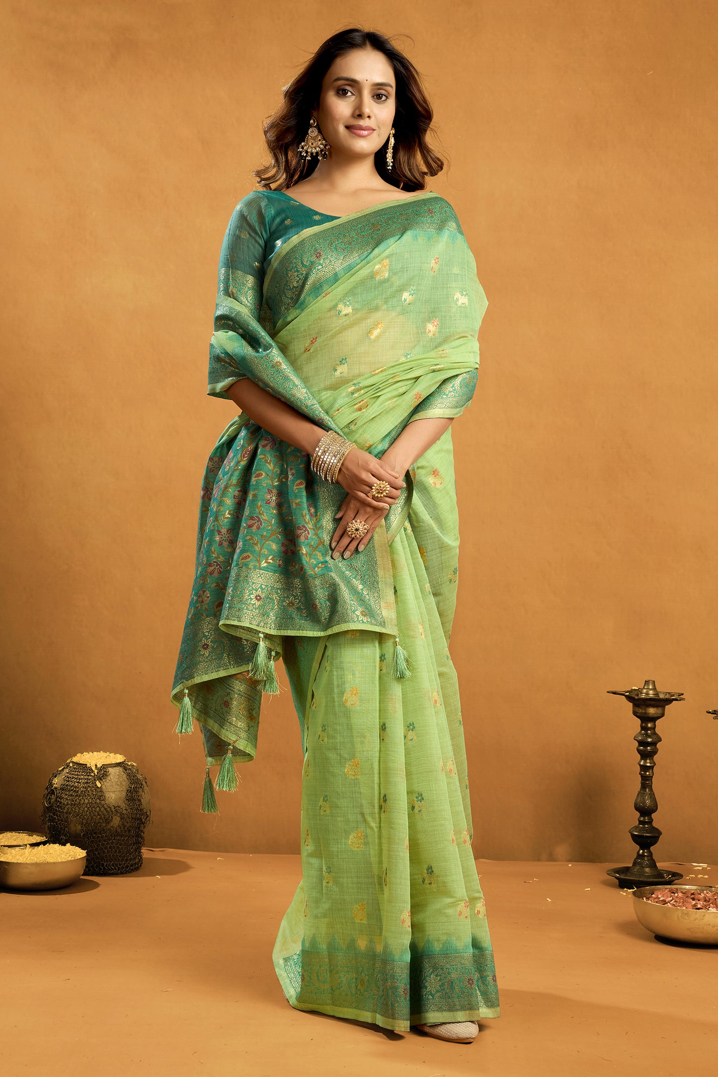 Green Woven Cotton Silk Saree-SAR12609_3_SareeButa.com