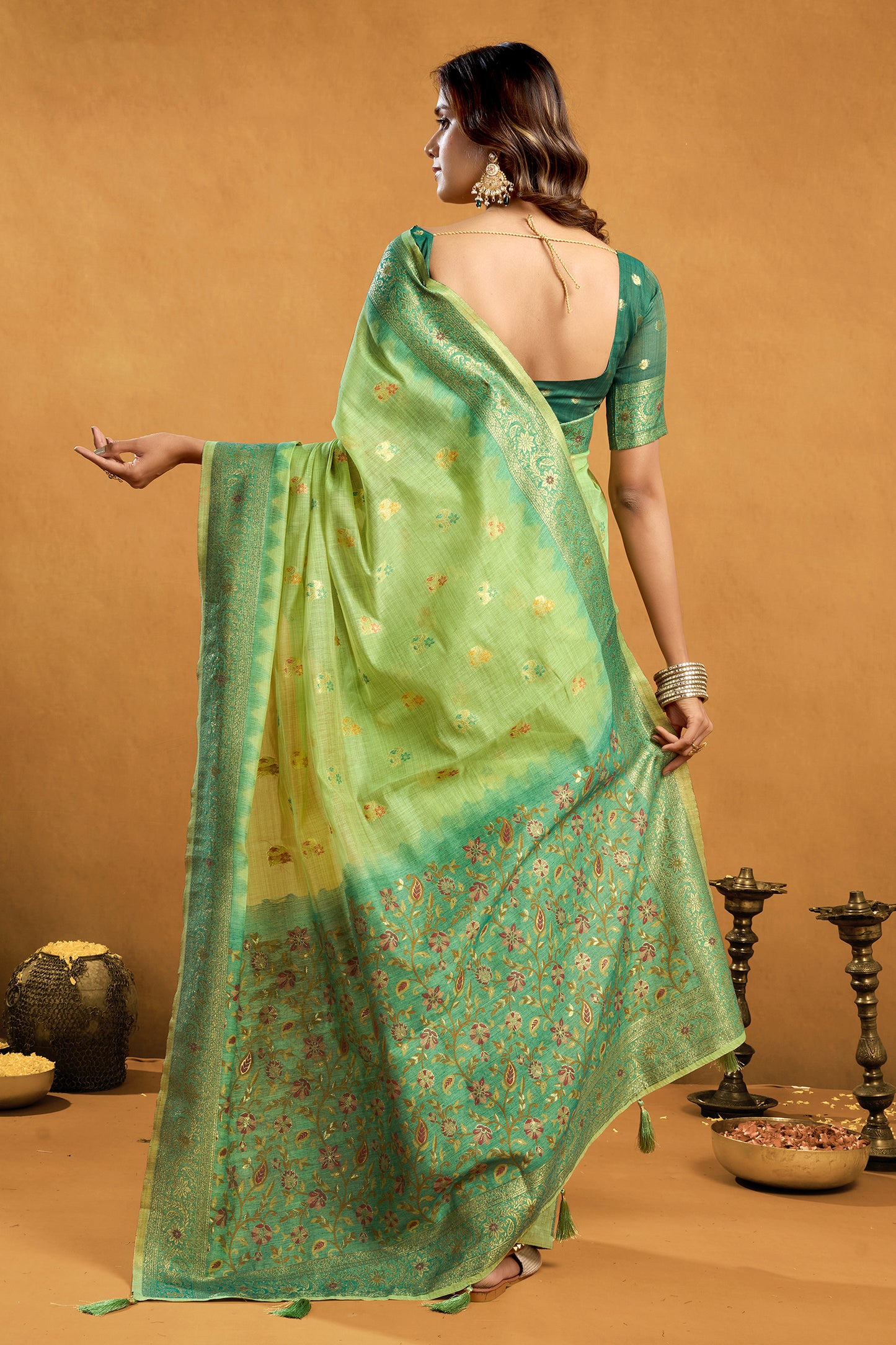 Green Woven Cotton Silk Saree-SAR12609_5_SareeButa.com