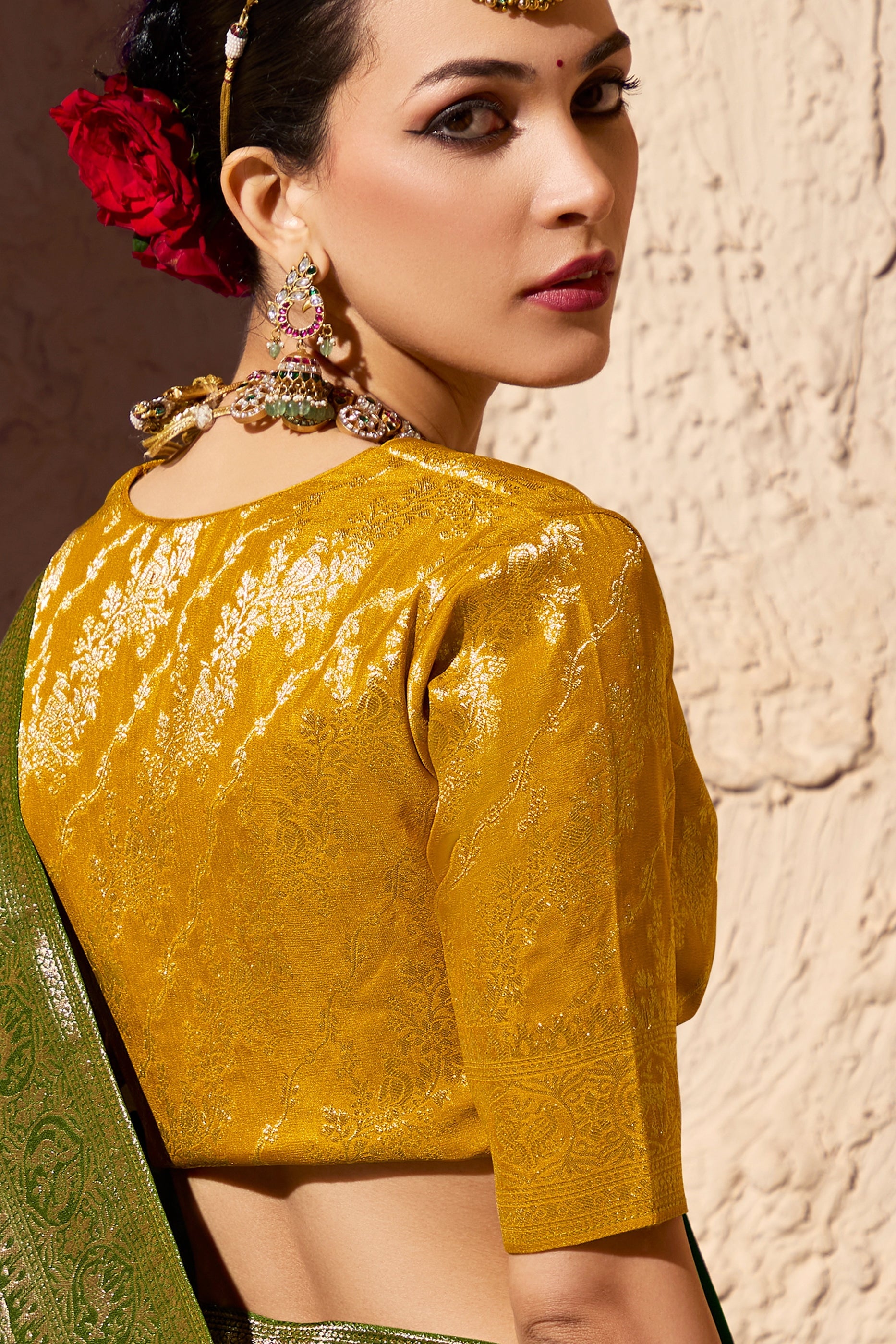 Green Woven Crepe Georgette Saree-SAR10994_3_SareeButa.com