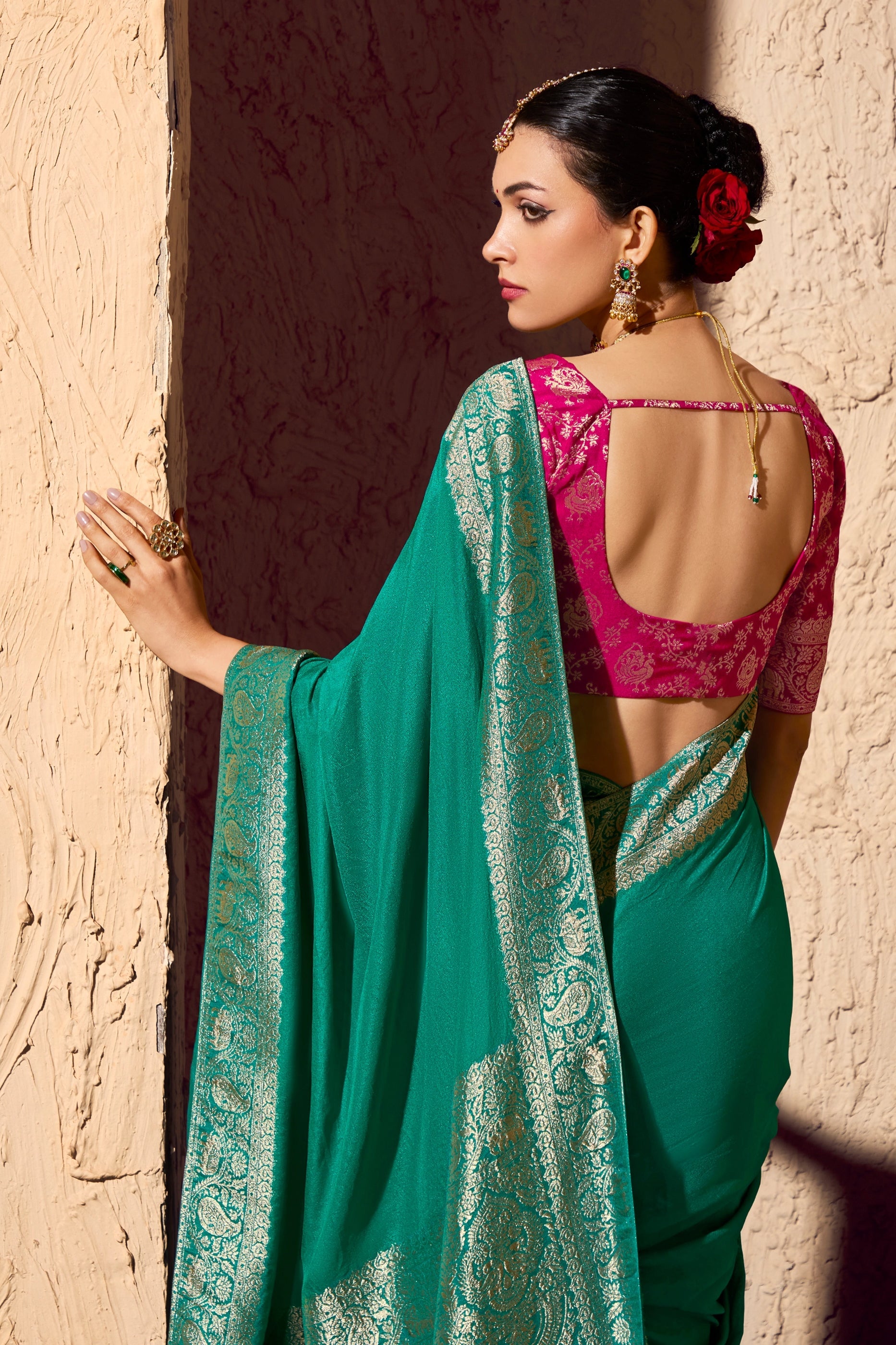 Green Woven Crepe Georgette Saree-SAR10998_3_SareeButa.com