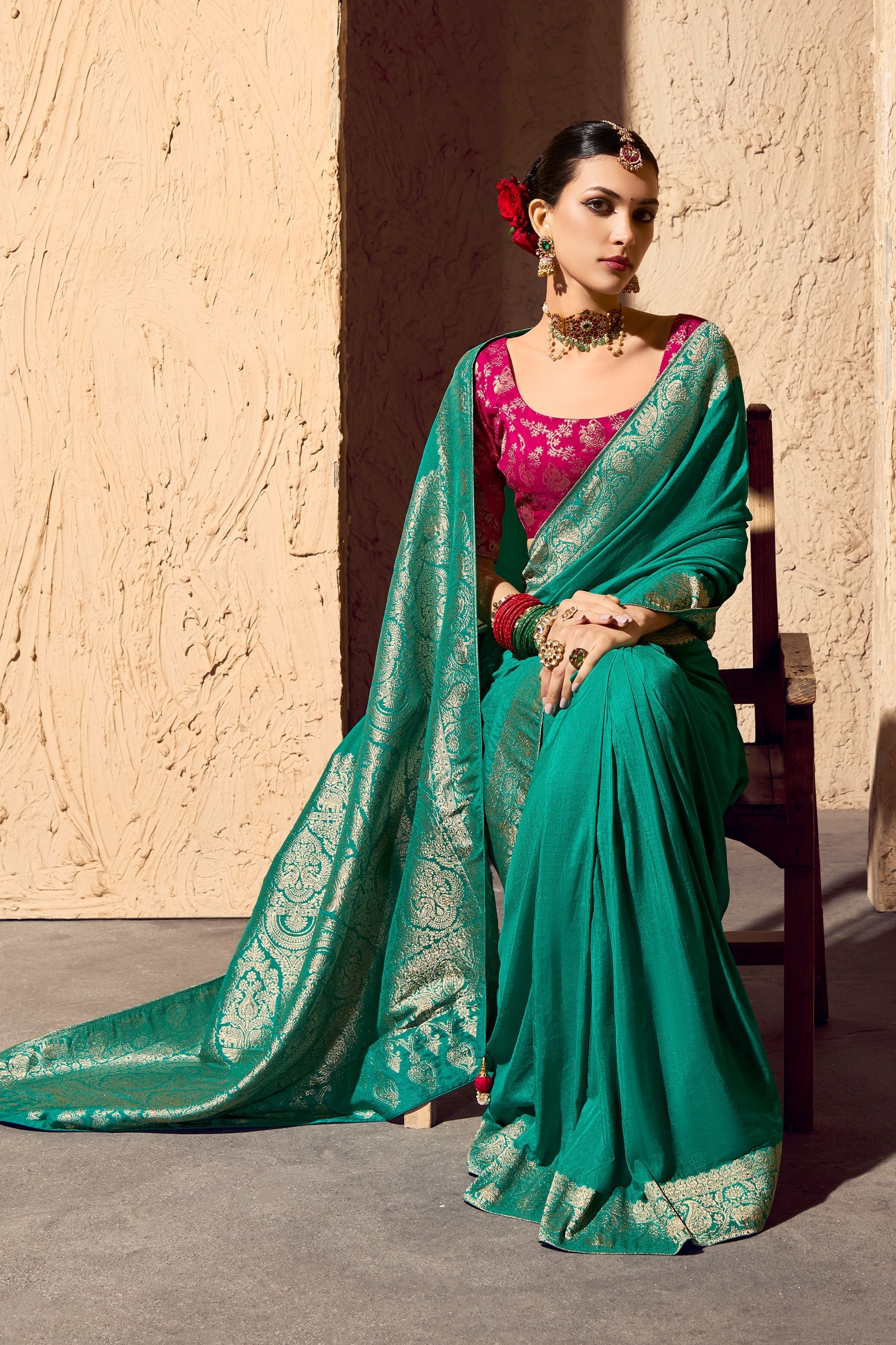 Green Woven Crepe Georgette Saree-SAR10998_4_SareeButa.com