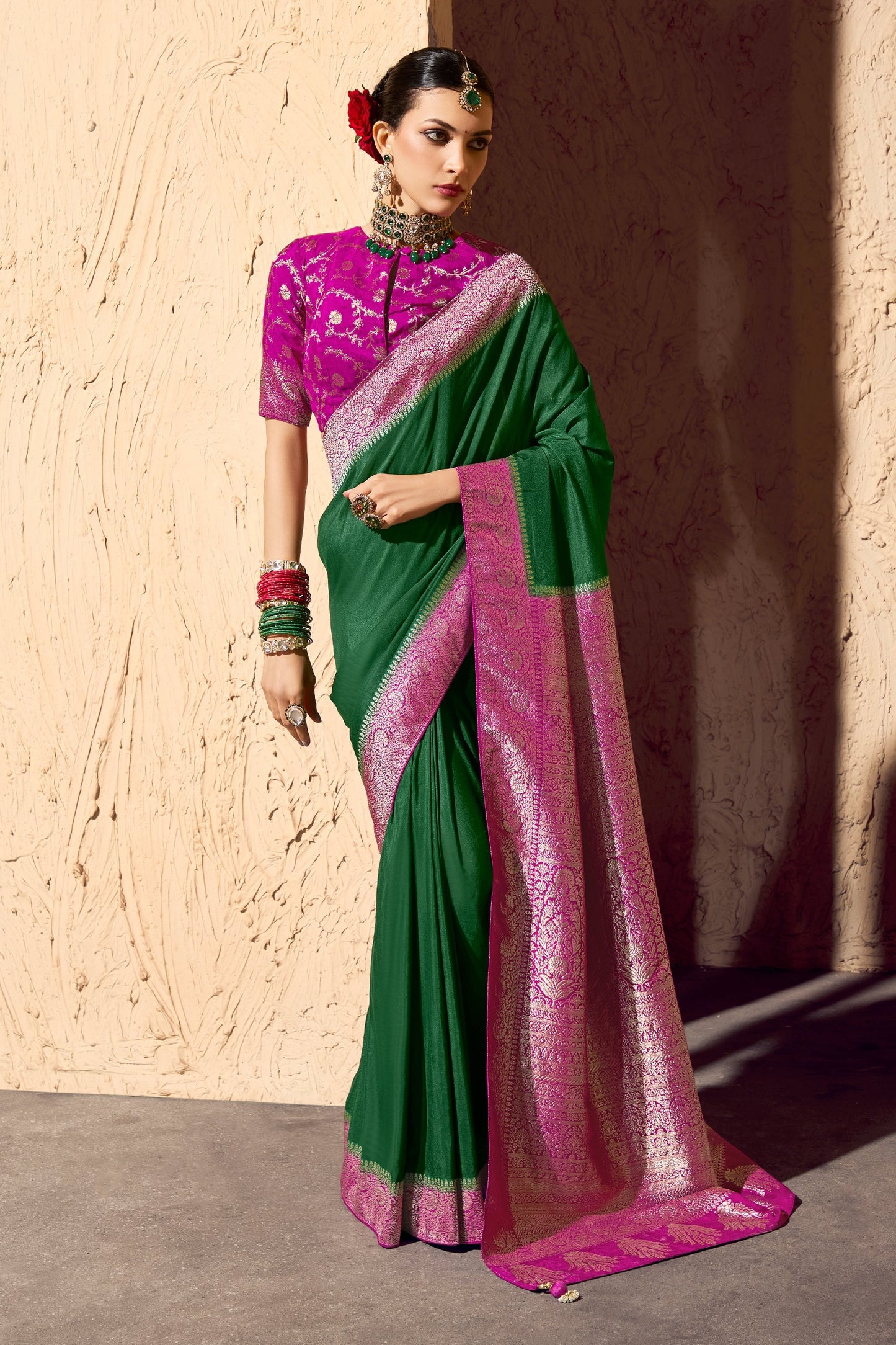 Green Woven Crepe Georgette Saree-SAR11002_1_SareeButa.com