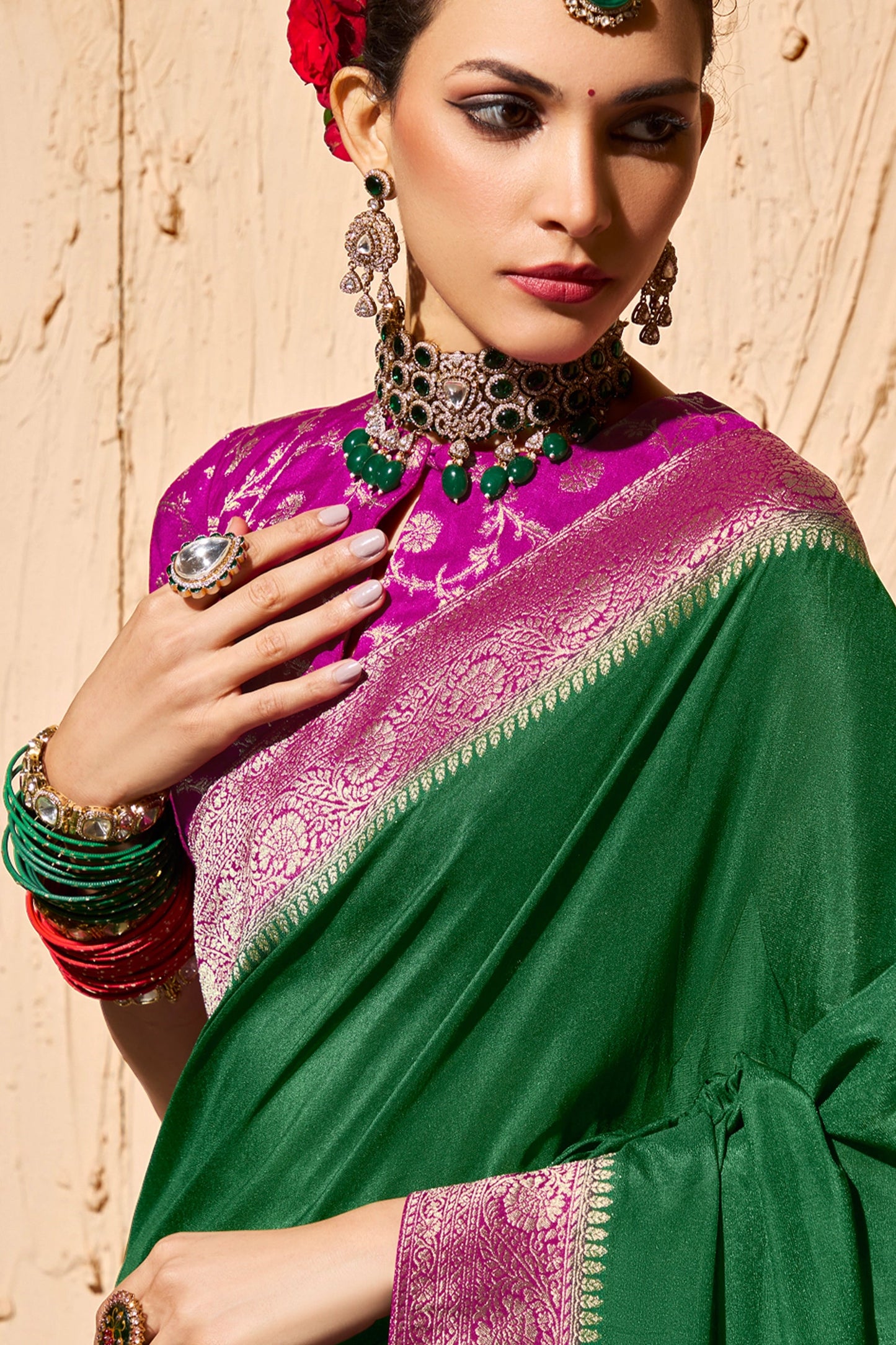 Green Woven Crepe Georgette Saree-SAR11002_2_SareeButa.com