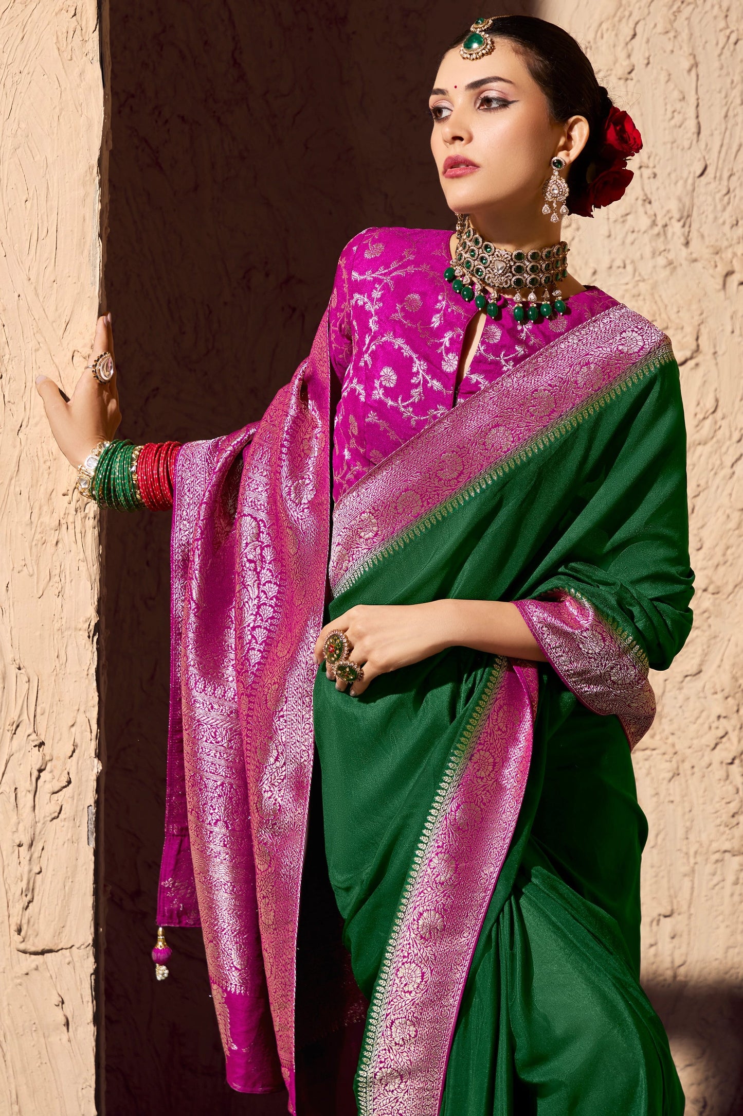 Green Woven Crepe Georgette Saree-SAR11002_3_SareeButa.com
