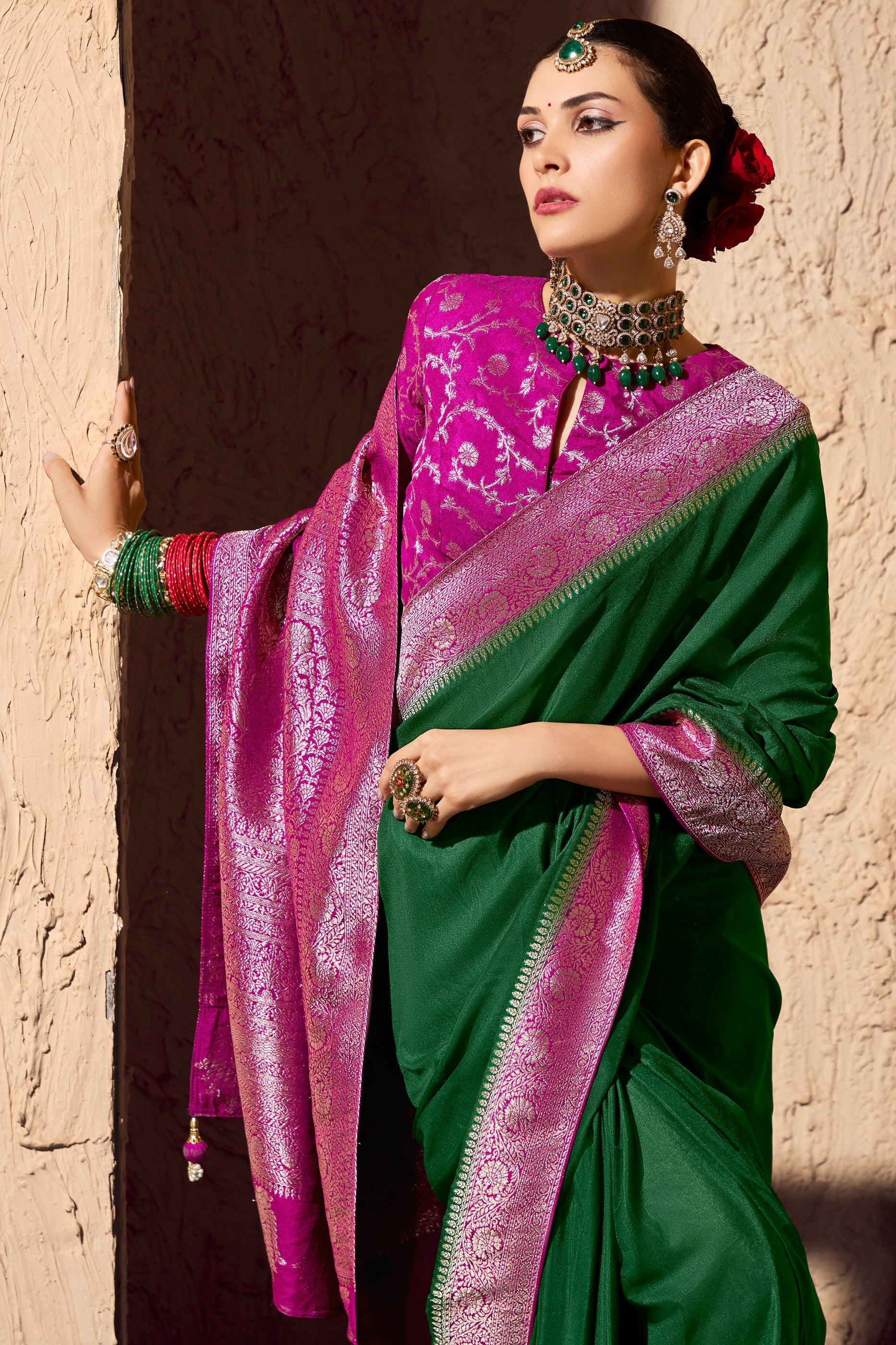 Green Woven Crepe Georgette Saree-SAR11002_3_SareeButa.com