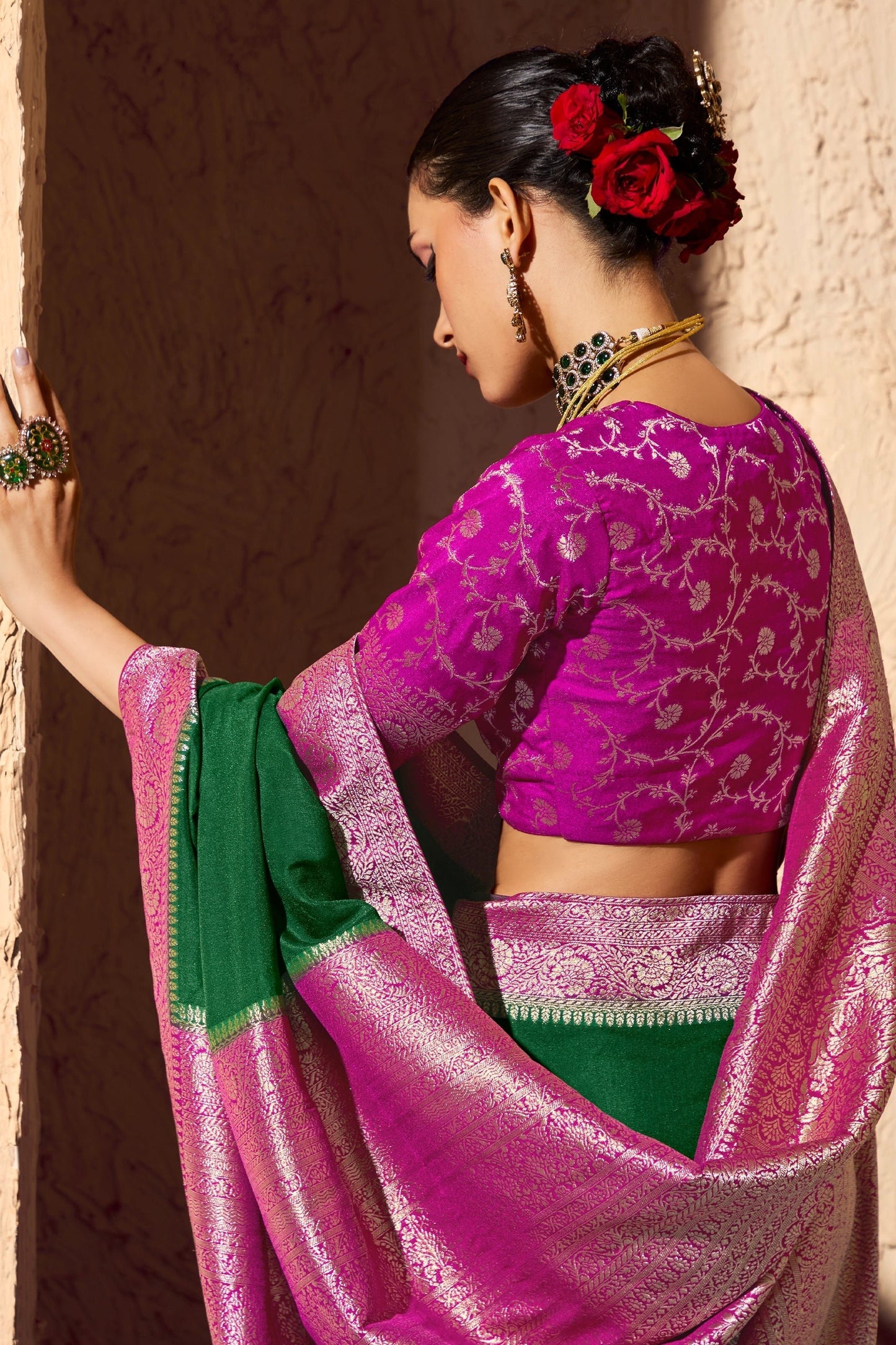 Green Woven Crepe Georgette Saree-SAR11002_4_SareeButa.com