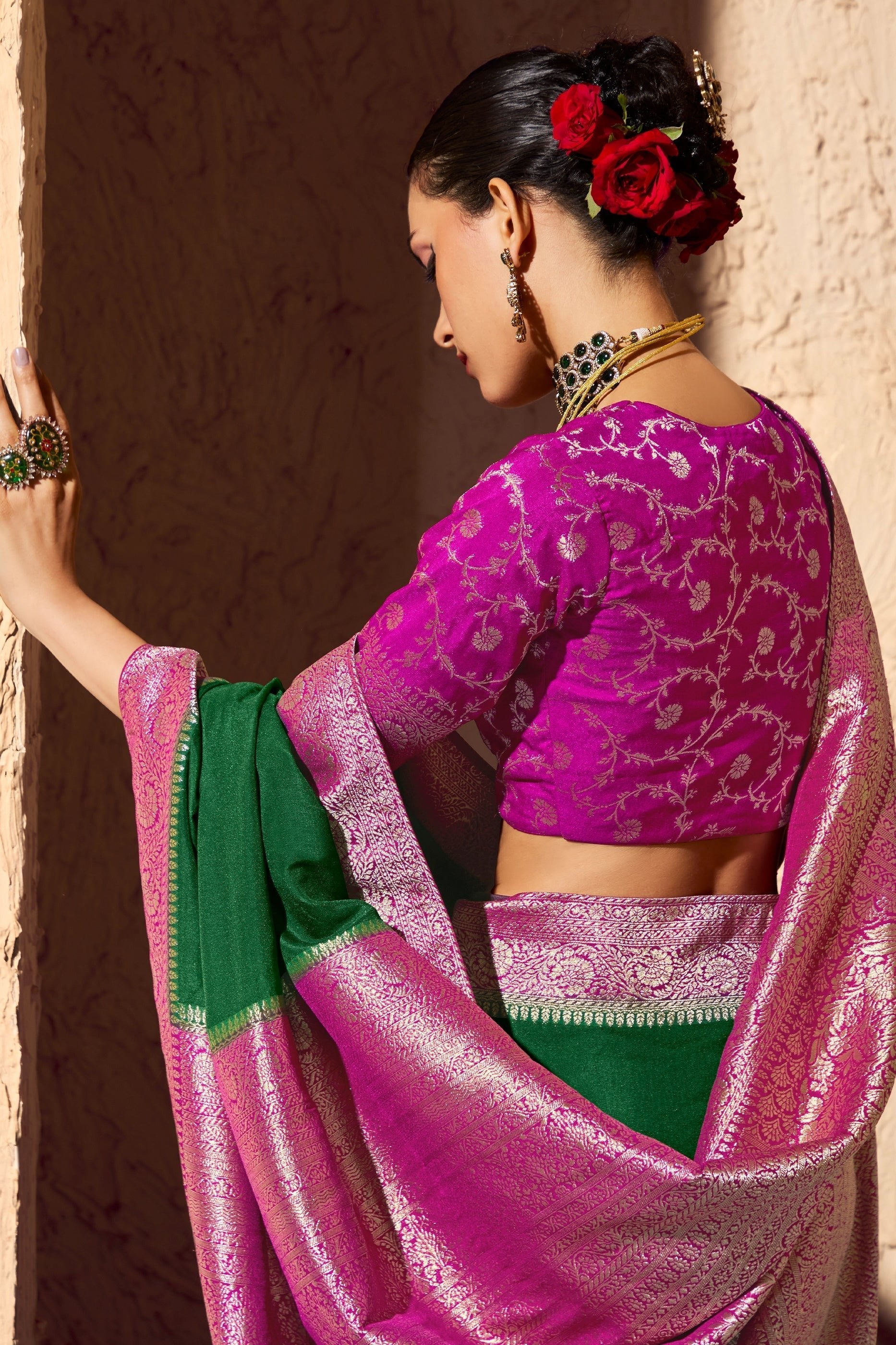 Green Woven Crepe Georgette Saree-SAR11002_4_SareeButa.com