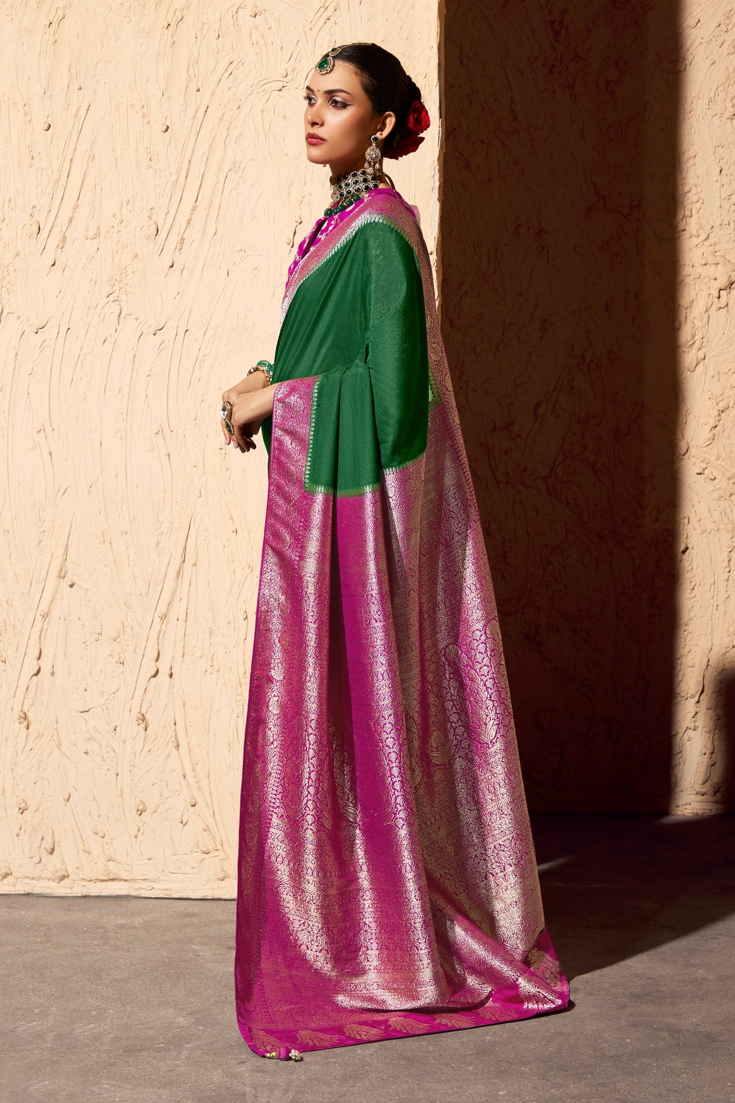 Green Woven Crepe Georgette Saree-SAR11002_5_SareeButa.com