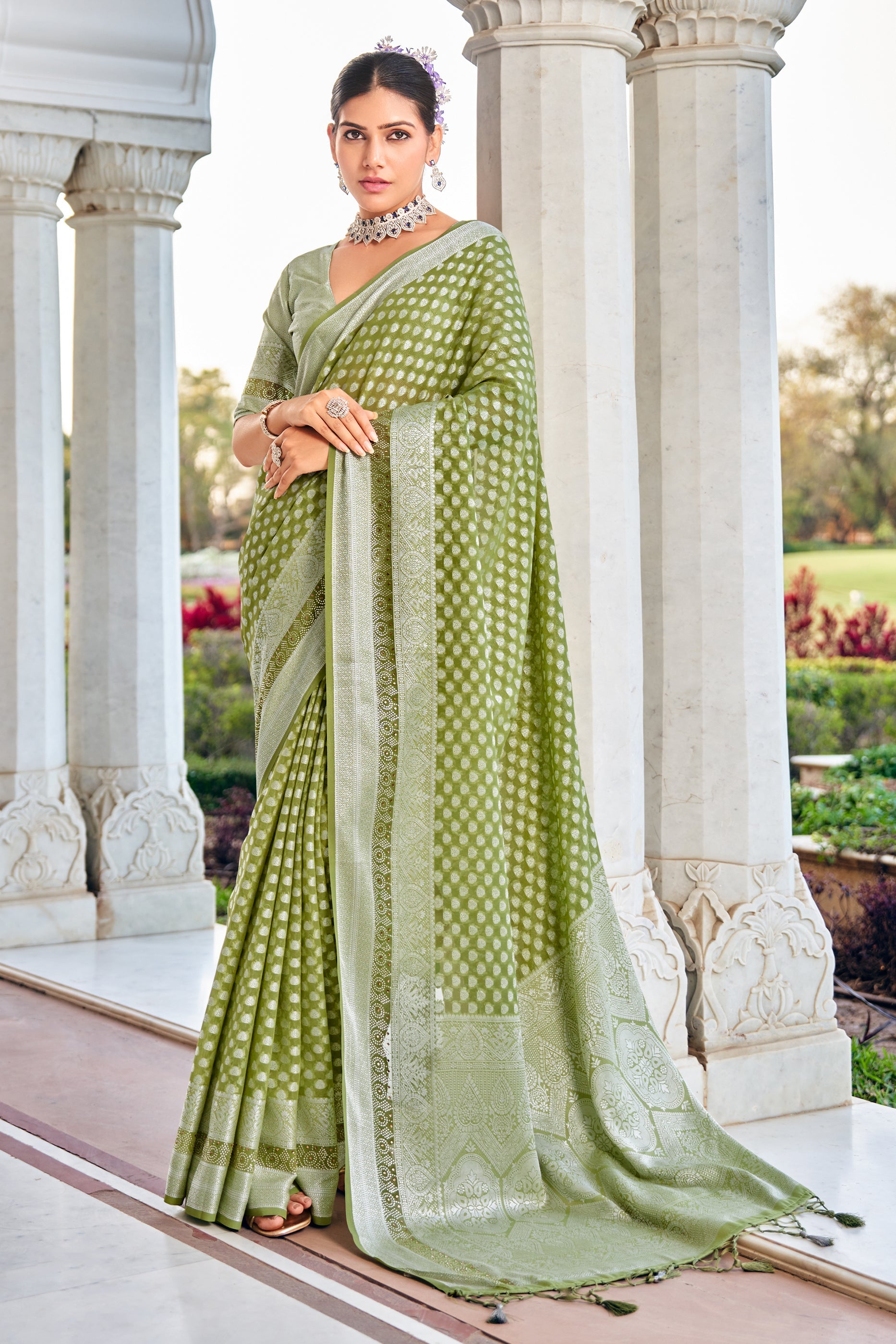 Green Woven Georgette Saree-SAR11279_1_SareeButa.com