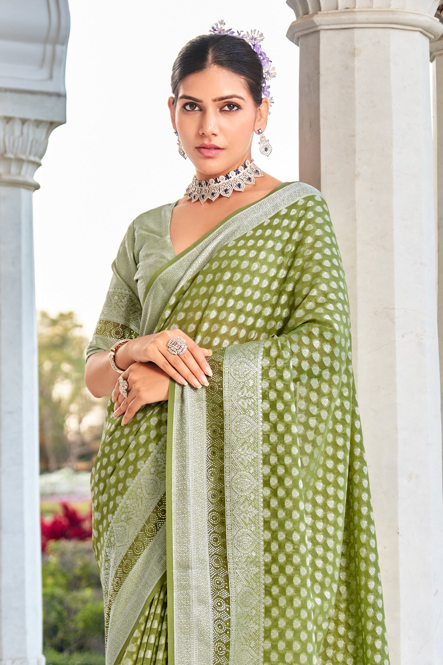 Green Woven Georgette Saree-SAR11279_3_SareeButa.com