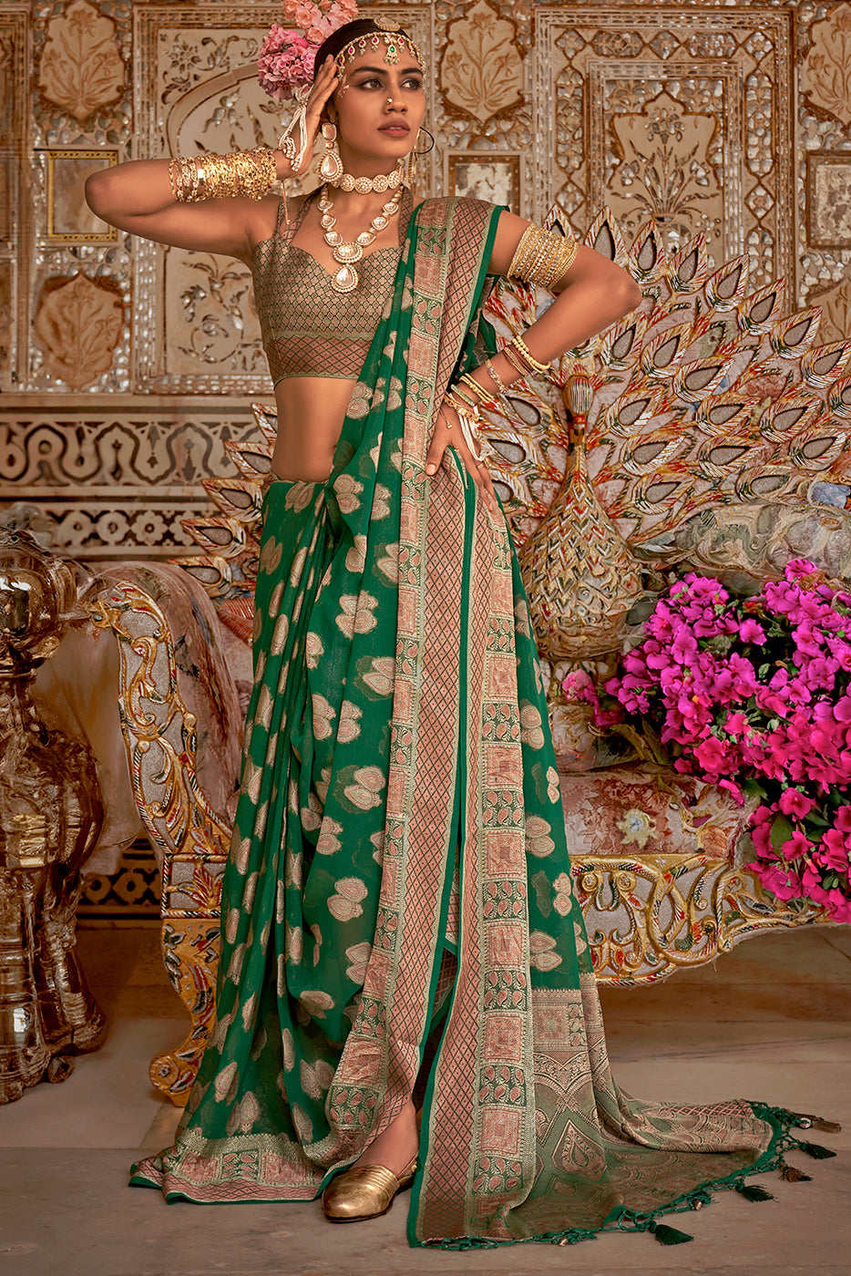 green-woven-georgette-saree-zb133506_1_Sareebuta.com