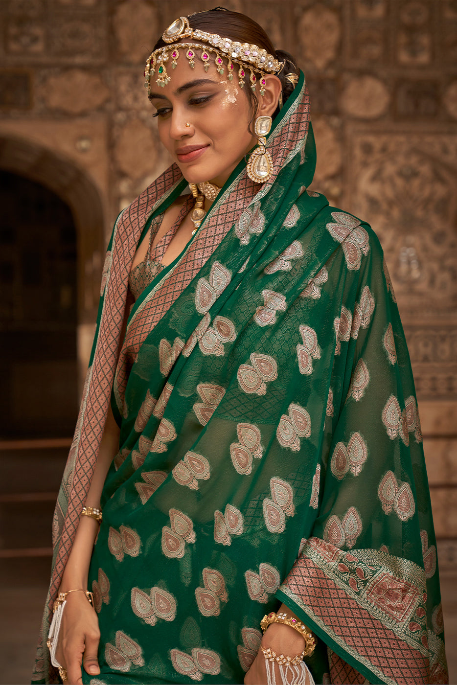 Green Woven Georgette Saree-ZB133506_2_SareeButa.com