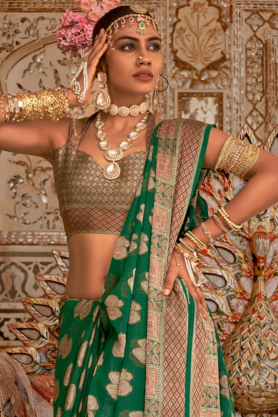 Green Woven Georgette Saree-ZB133506_3_SareeButa.com