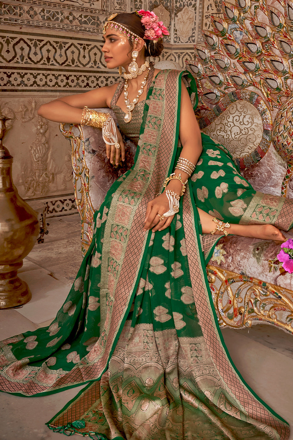 Green Woven Georgette Saree-ZB133506_4_SareeButa.com