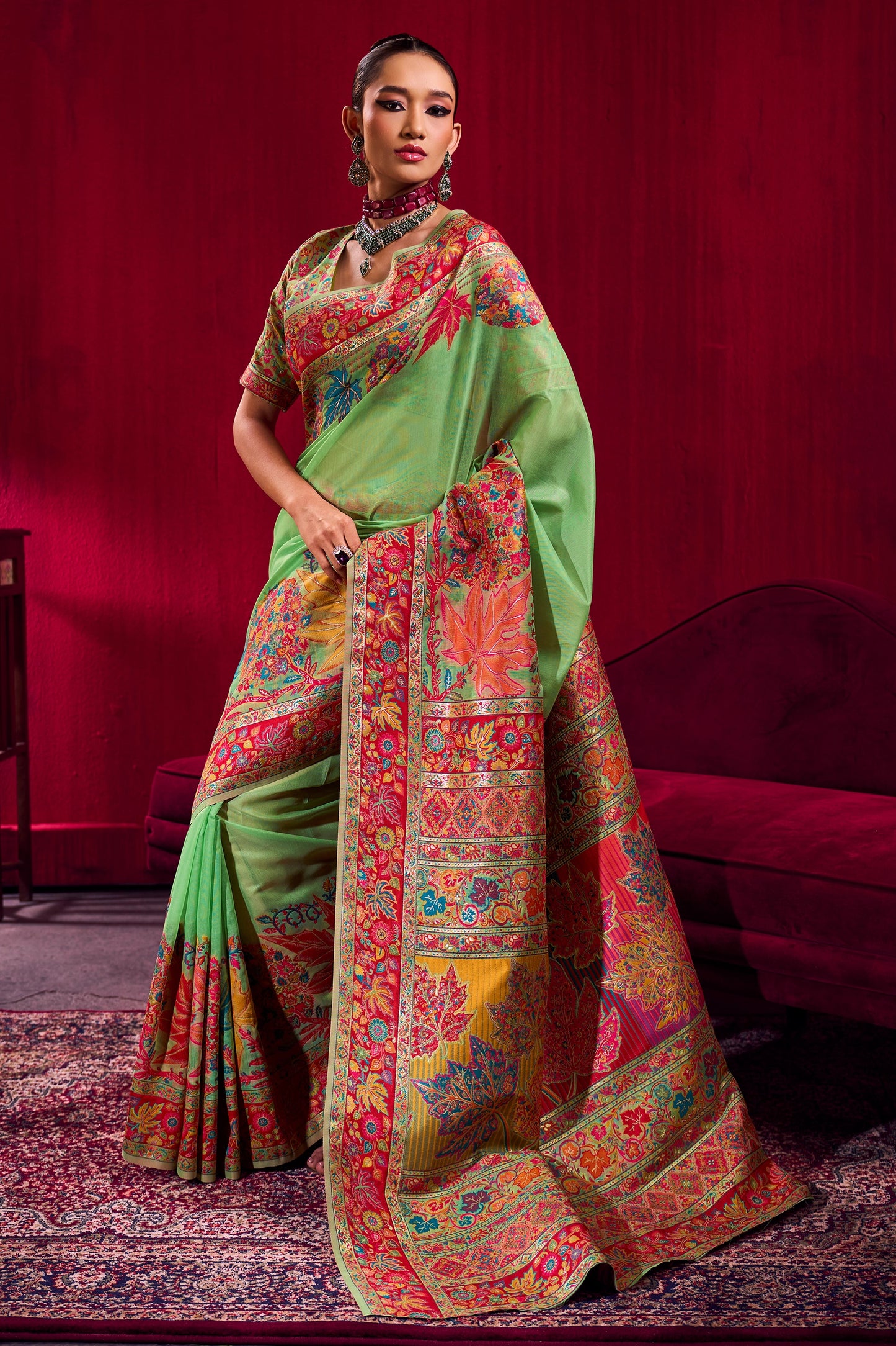 Green Woven Kashmiri Jamewar Modal Silk Saree-SAR12360_1_SareeButa.com