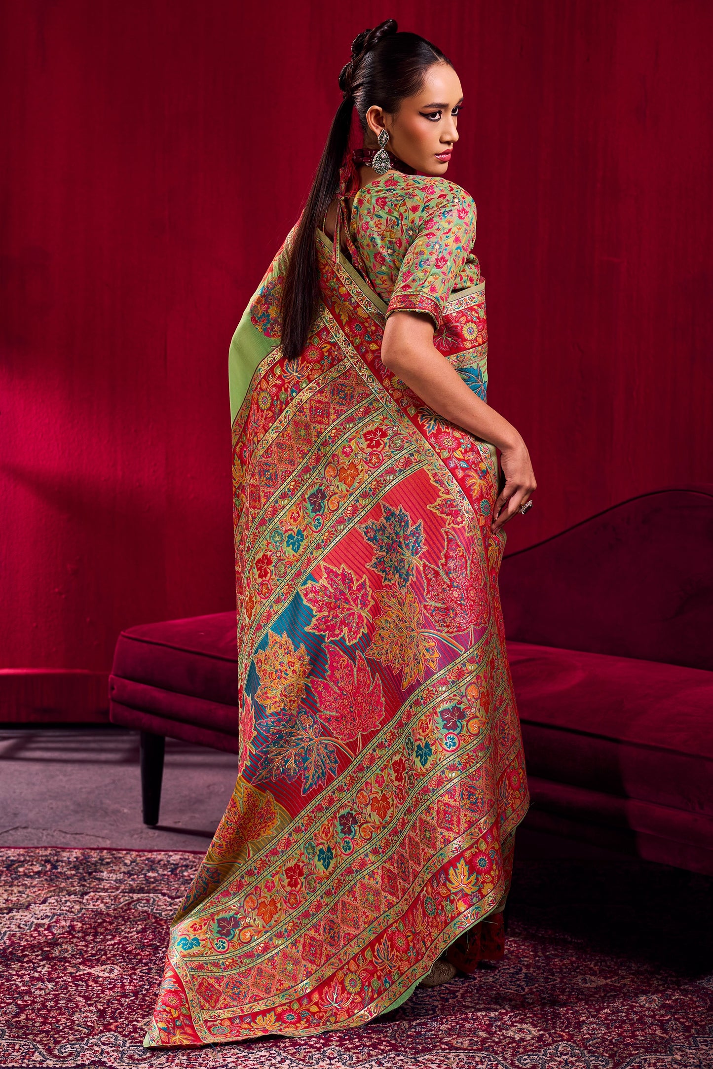 Green Woven Kashmiri Jamewar Modal Silk Saree-SAR12360_4_SareeButa.com