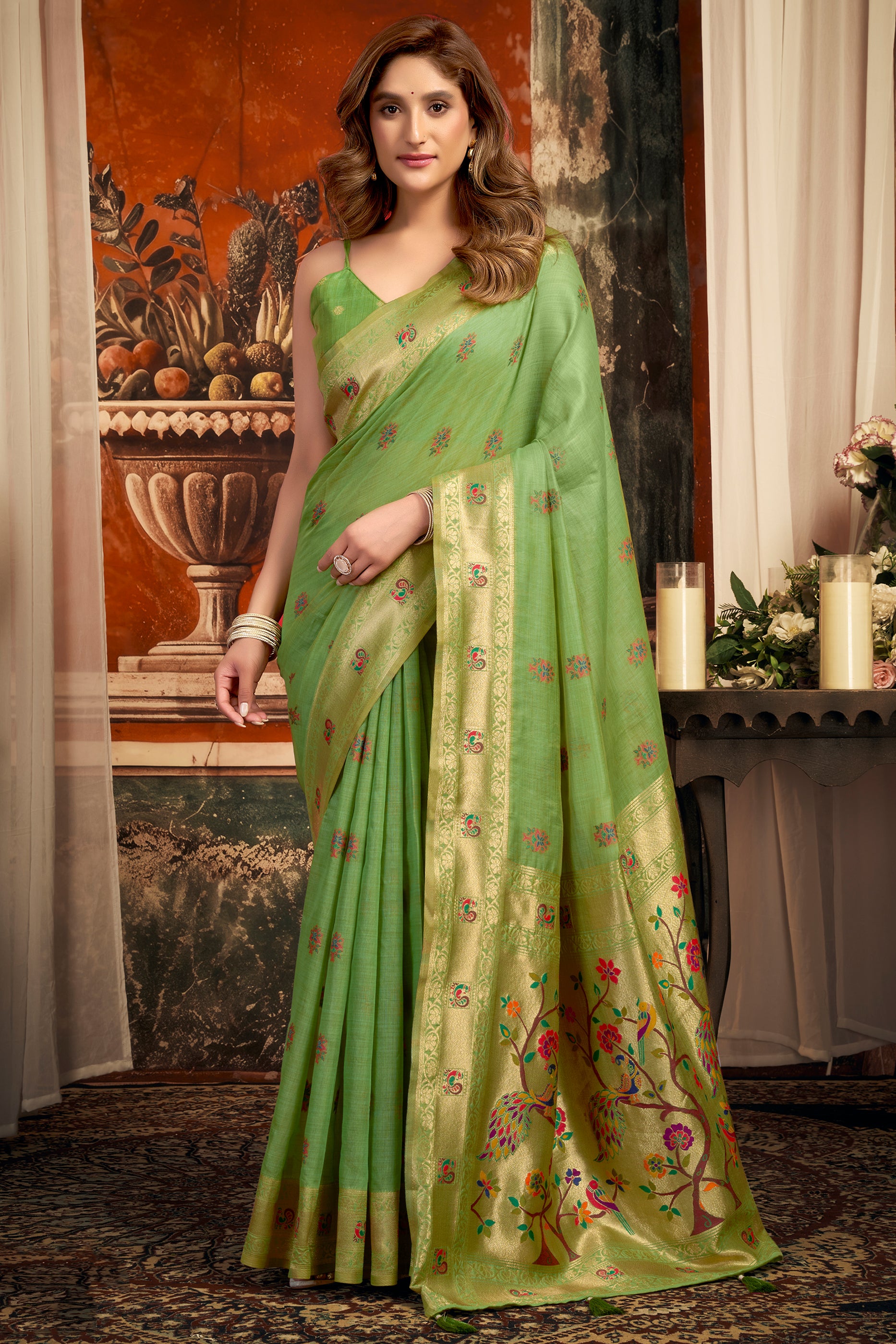 Green Woven Kota Silk Paithani Saree-SAR12744_1_SareeButa.com