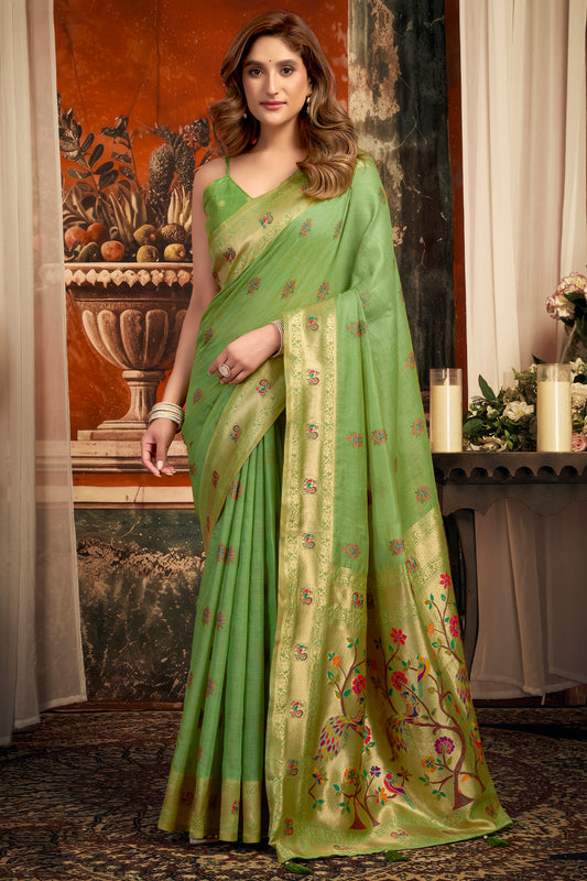 Green Woven Kota Silk Paithani Saree-SAR12744_1_SareeButa.com
