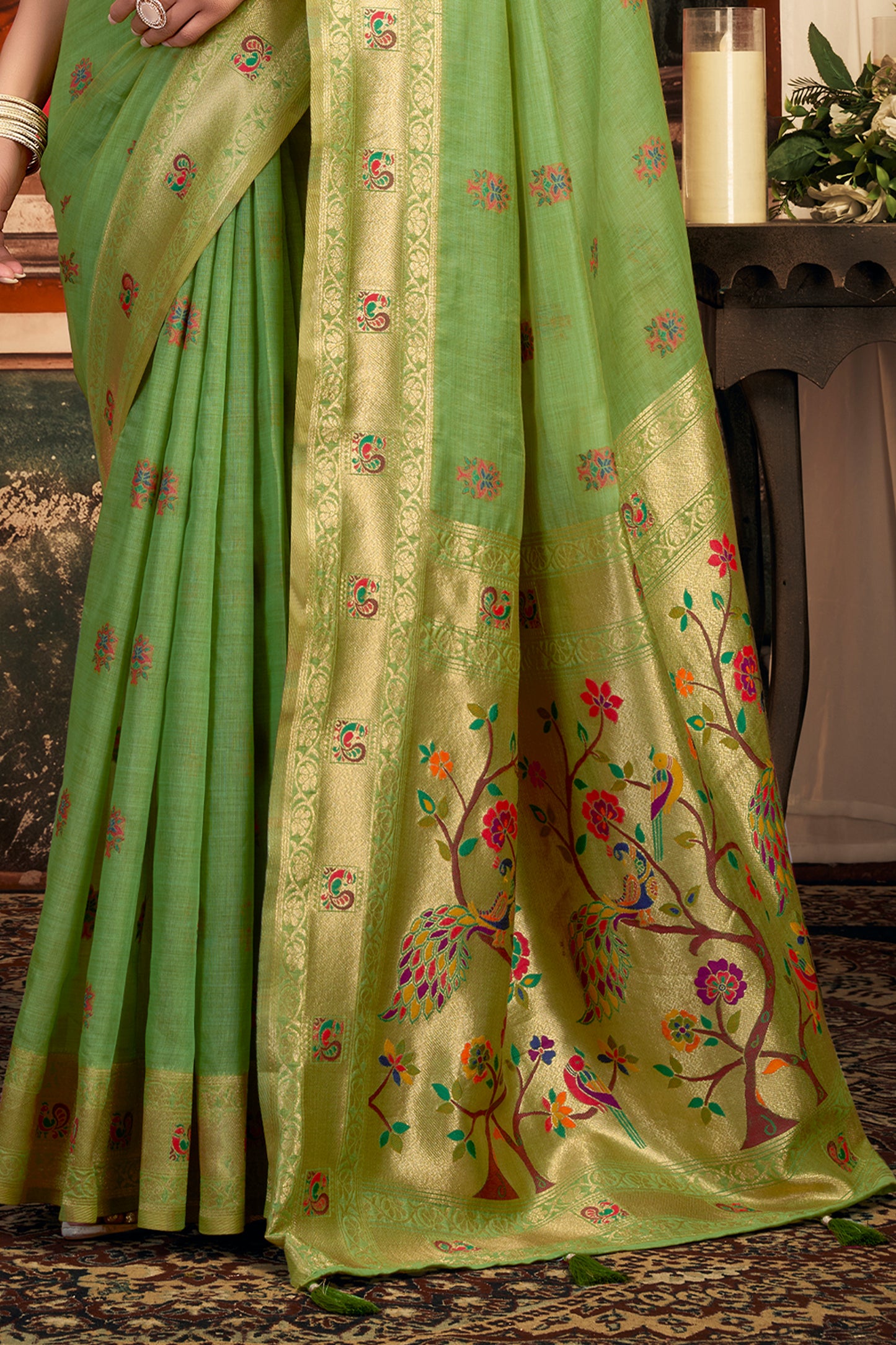 Green Woven Kota Silk Paithani Saree-SAR12744_5_SareeButa.com