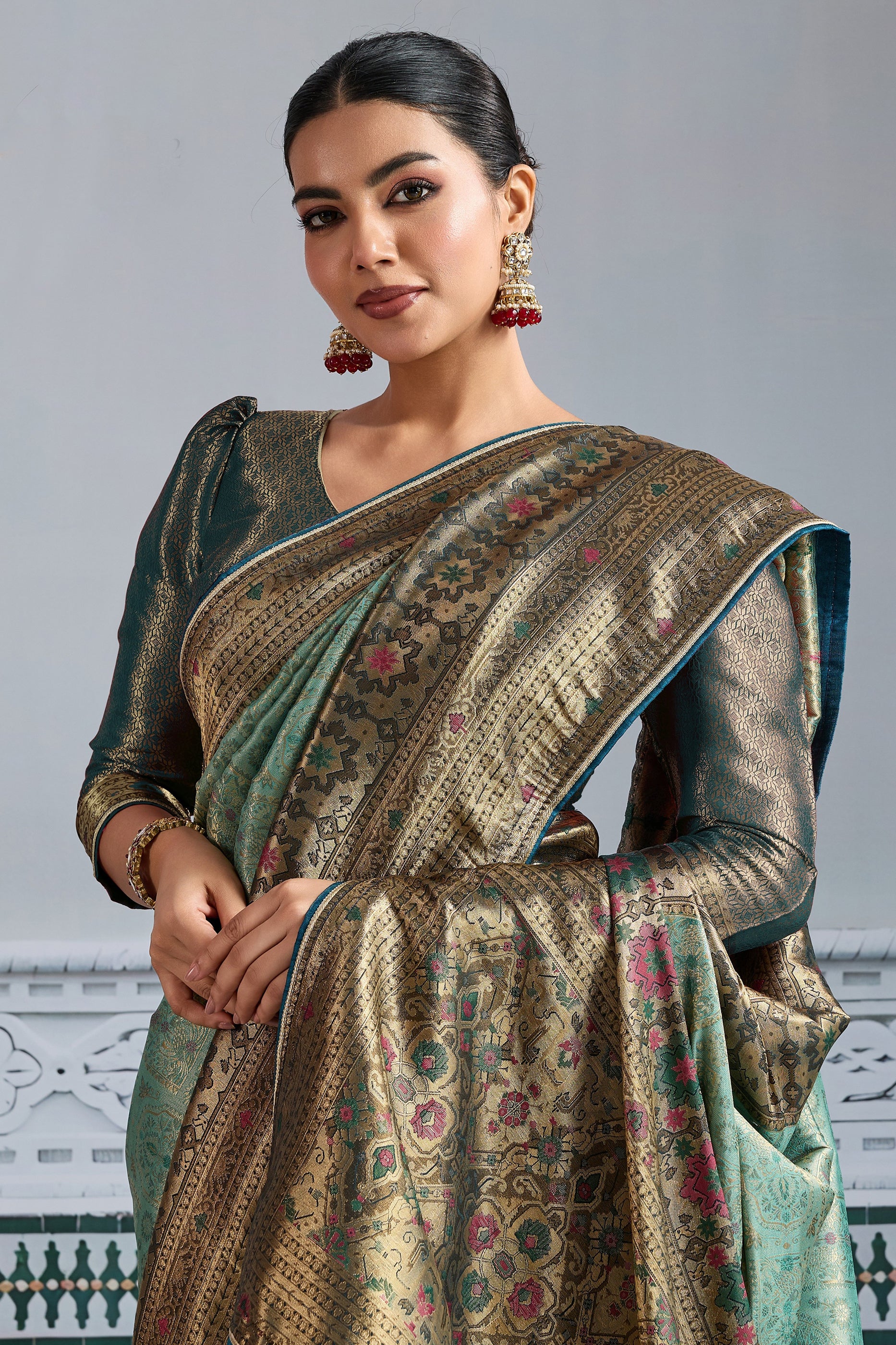 Green Woven Meenakari Silk Saree-SAR11791_2_SareeButa.com
