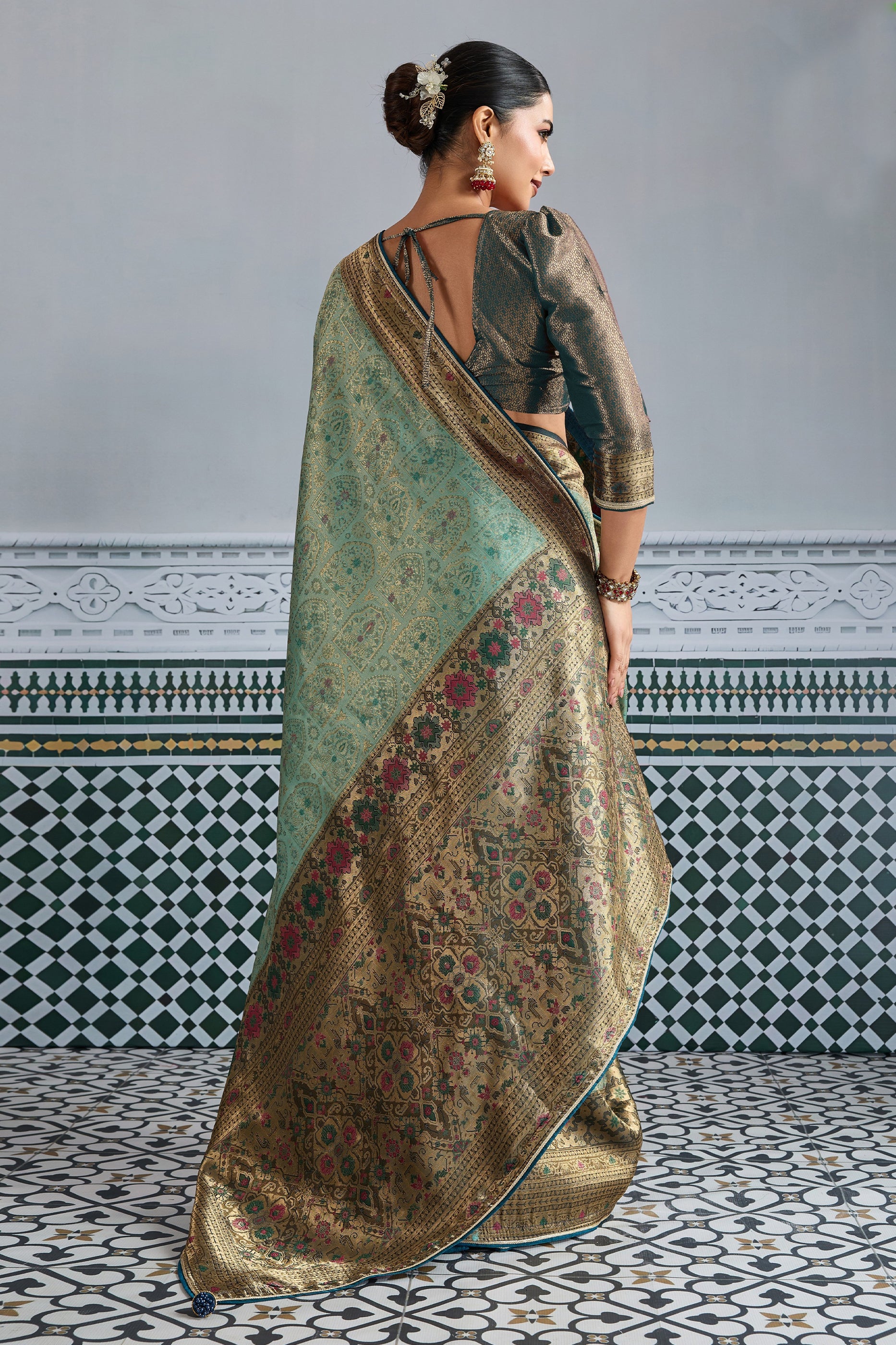 Green Woven Meenakari Silk Saree-SAR11791_4_SareeButa.com