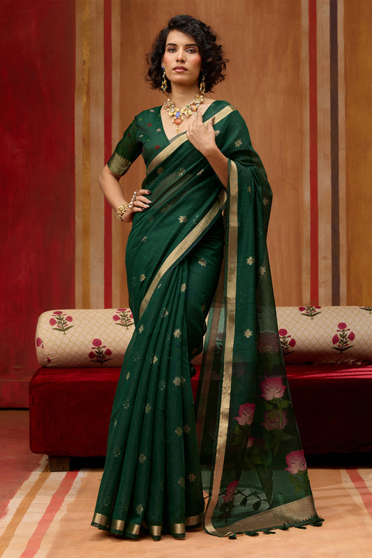 Green Woven Munga Cotton Saree-SAR11935_1_SareeButa.com
