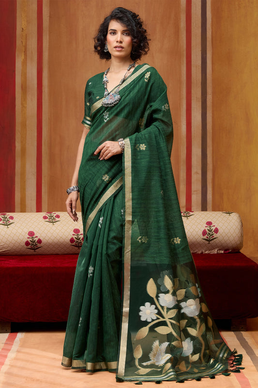 Green Woven Munga Organza Silk Saree-SAR11949_1_SareeButa.com