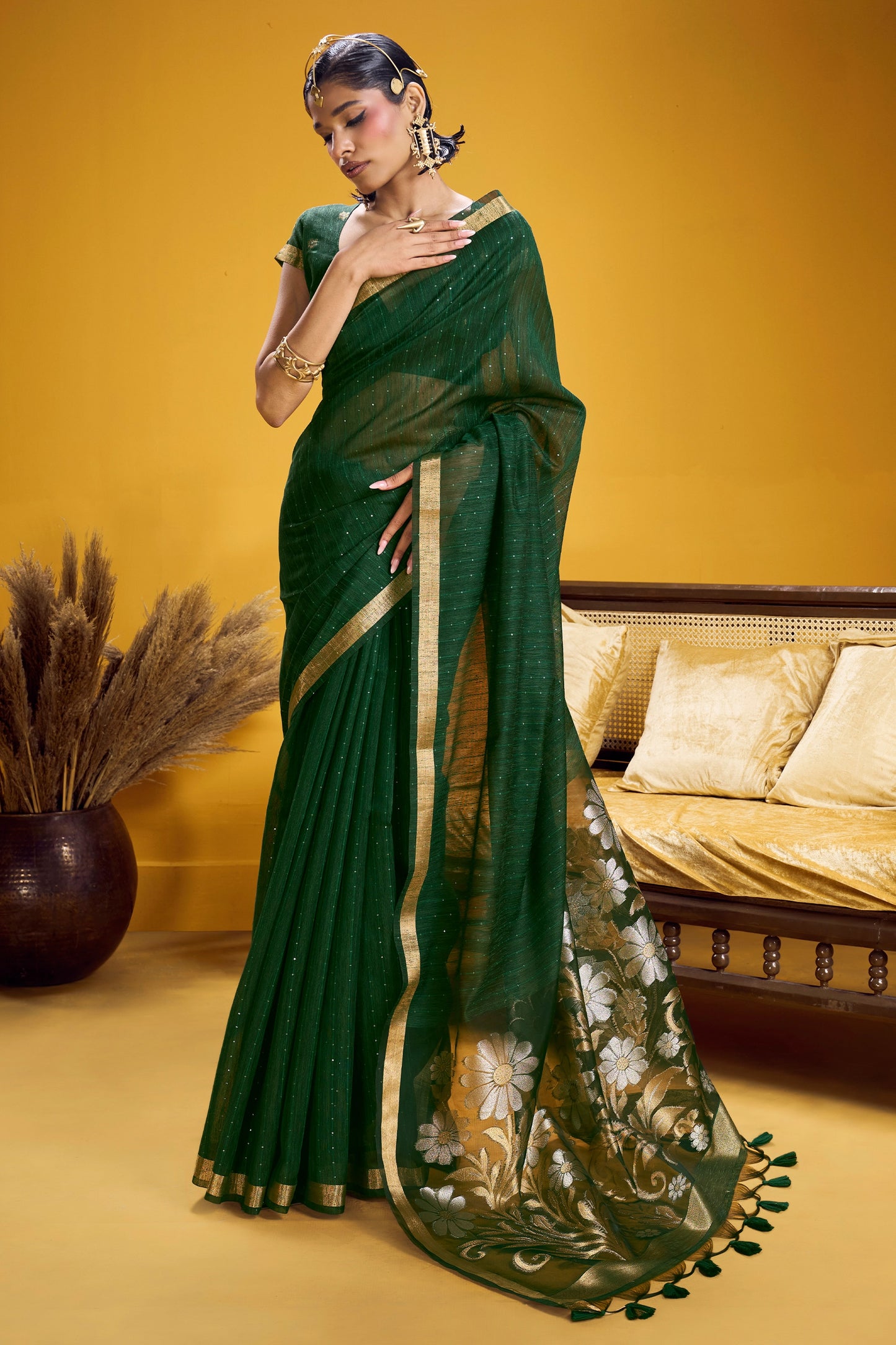 Green Woven Munga Silk Saree-SAR12337_1_SareeButa.com