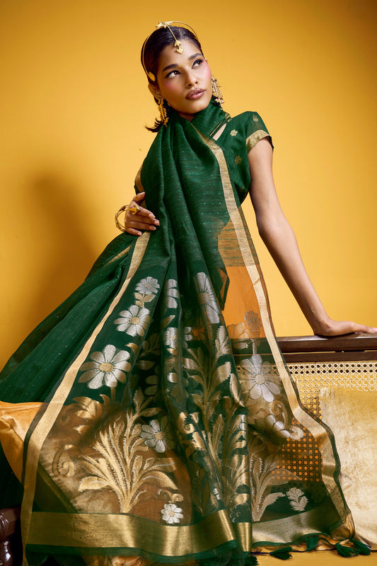 Green Woven Munga Silk Saree-SAR12337_2_SareeButa.com