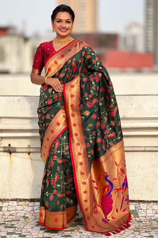 Green Woven Paithani Silk Saree-ZB134832_1_SareeButa.com
